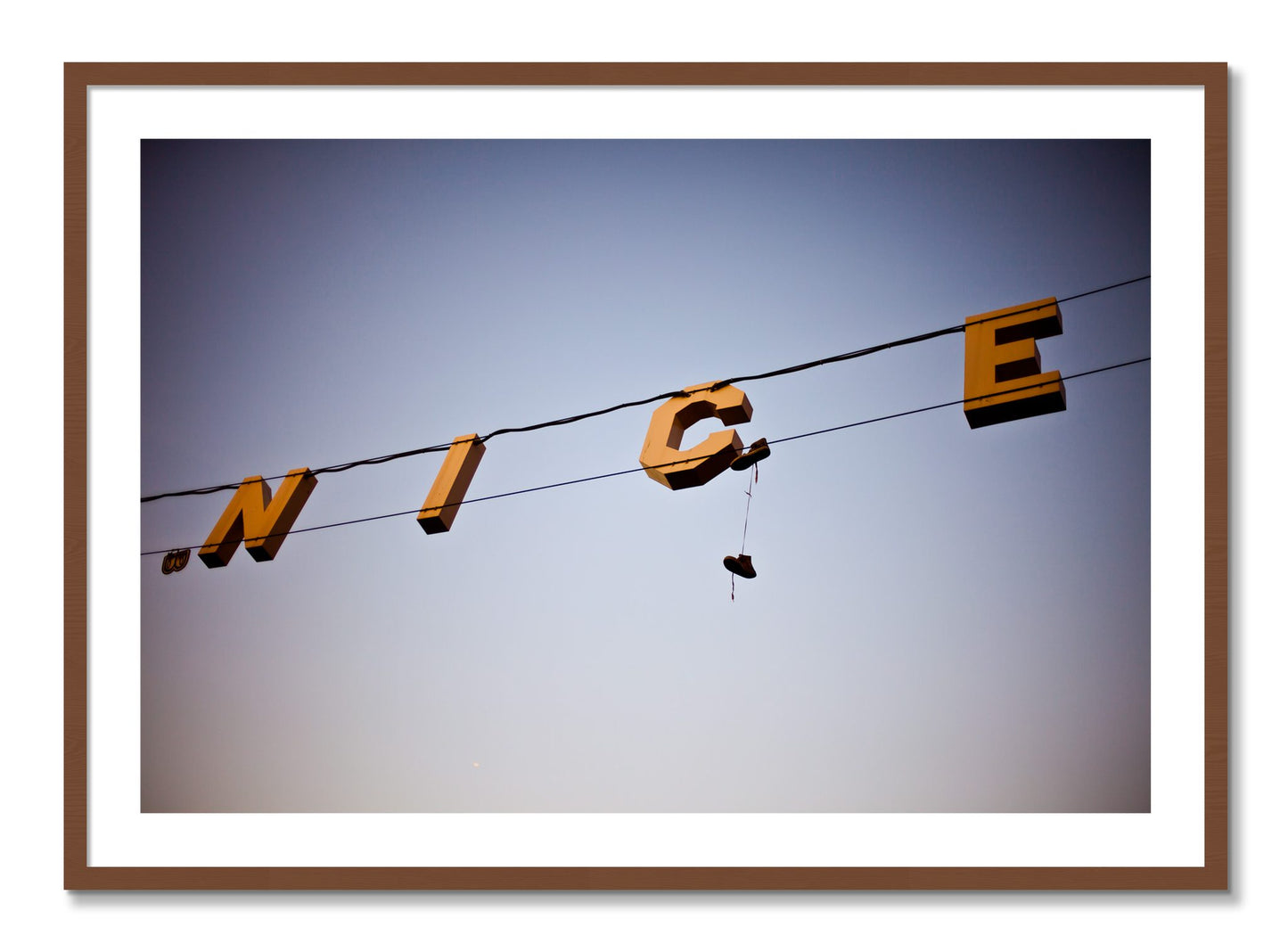 Framed photograph of Venice by Dylan Ozanich, Walnut frame, Borders