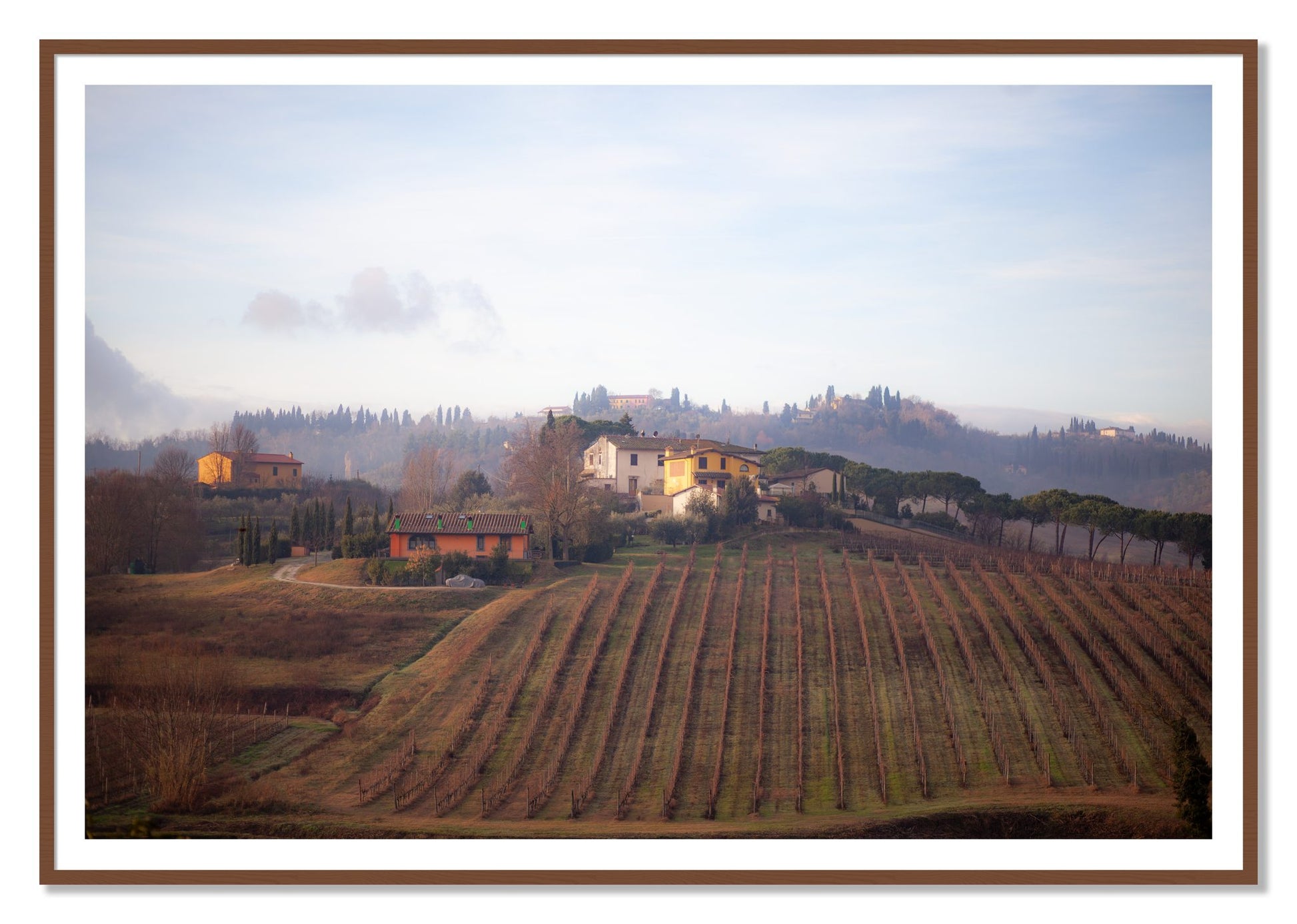 Villa by Dylan Ozanich, 48×72 print with a White Border in a Walnut frame