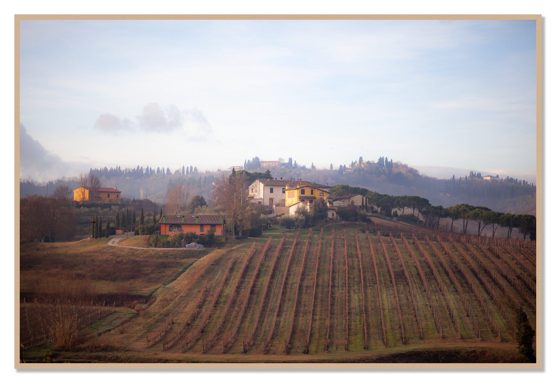 Villa by Dylan Ozanich, 48×72 Full Bleed Print in an Oak frame