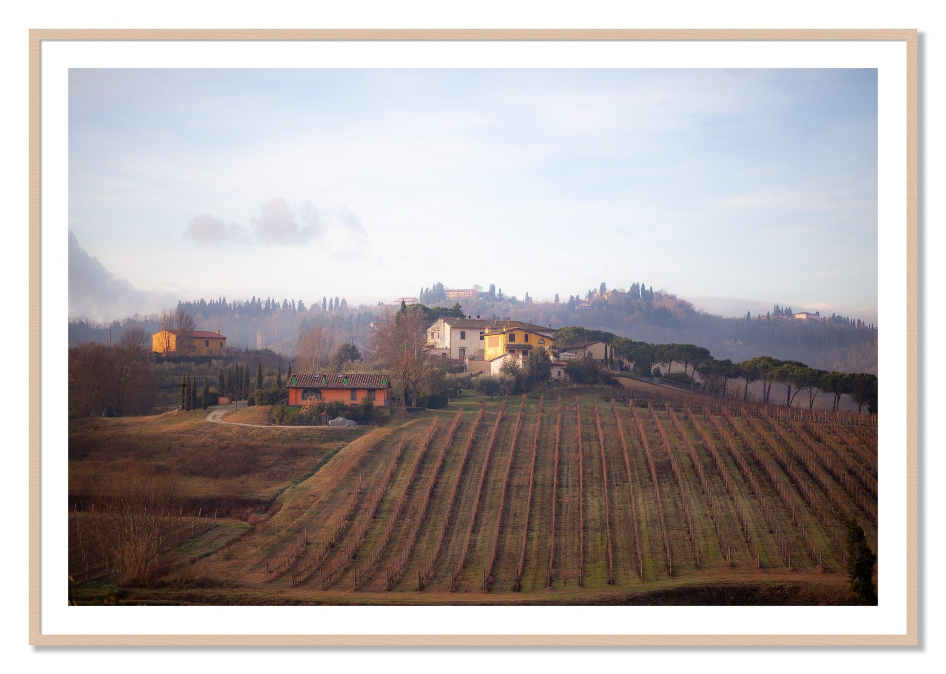 Framed photograph of Villa by Dylan Ozanich, Maple frame, Borders