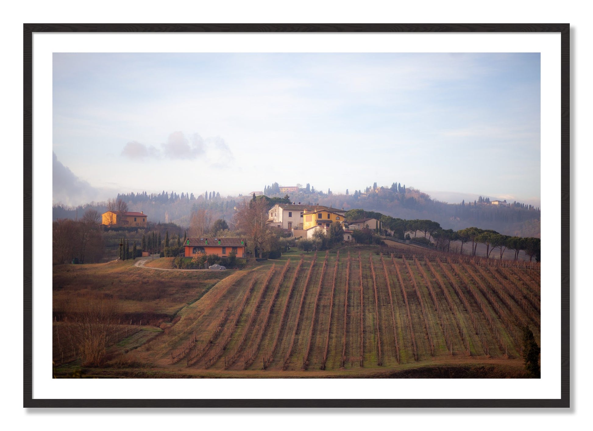 Framed photograph of Villa by Dylan Ozanich, Black Walnut frame, Borders