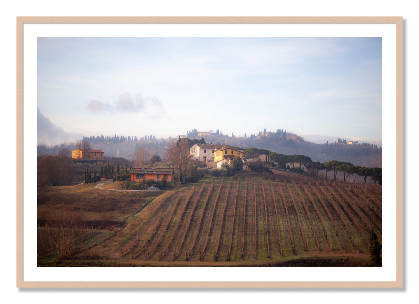 Framed photograph of Villa by Dylan Ozanich, Maple frame, Borders