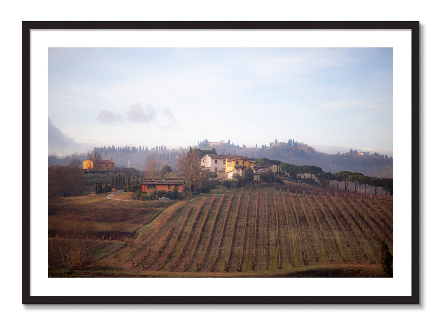 Framed photograph of Villa by Dylan Ozanich, Black Walnut frame, Borders