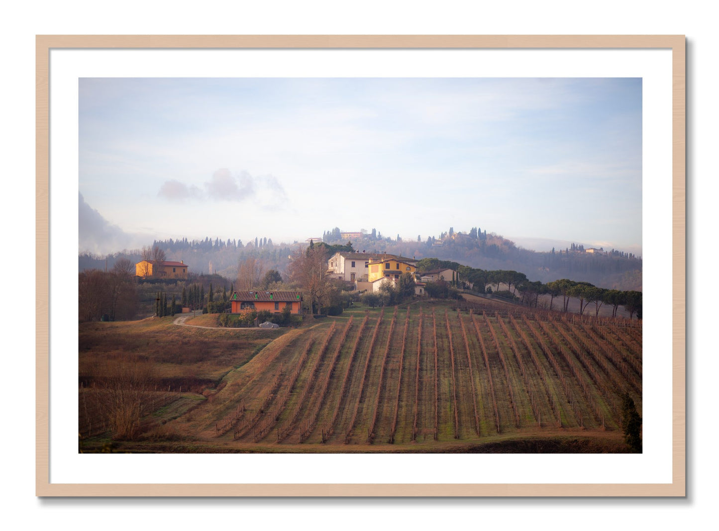 Framed photograph of Villa by Dylan Ozanich, Maple frame, Borders