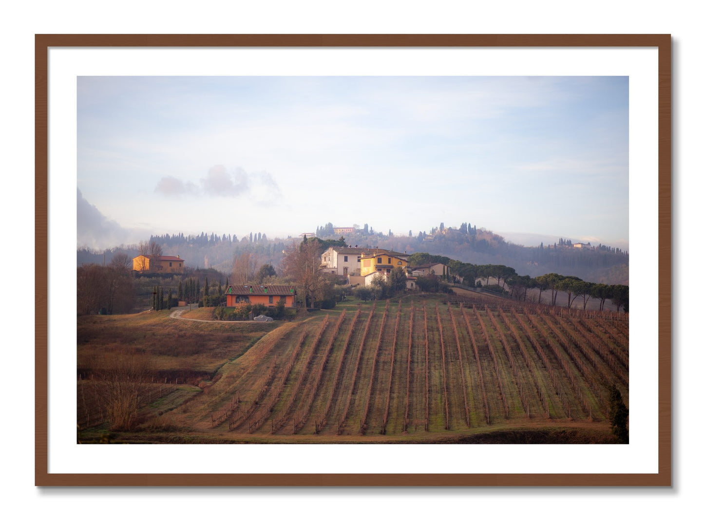 Framed photograph of Villa by Dylan Ozanich, Walnut frame, Borders