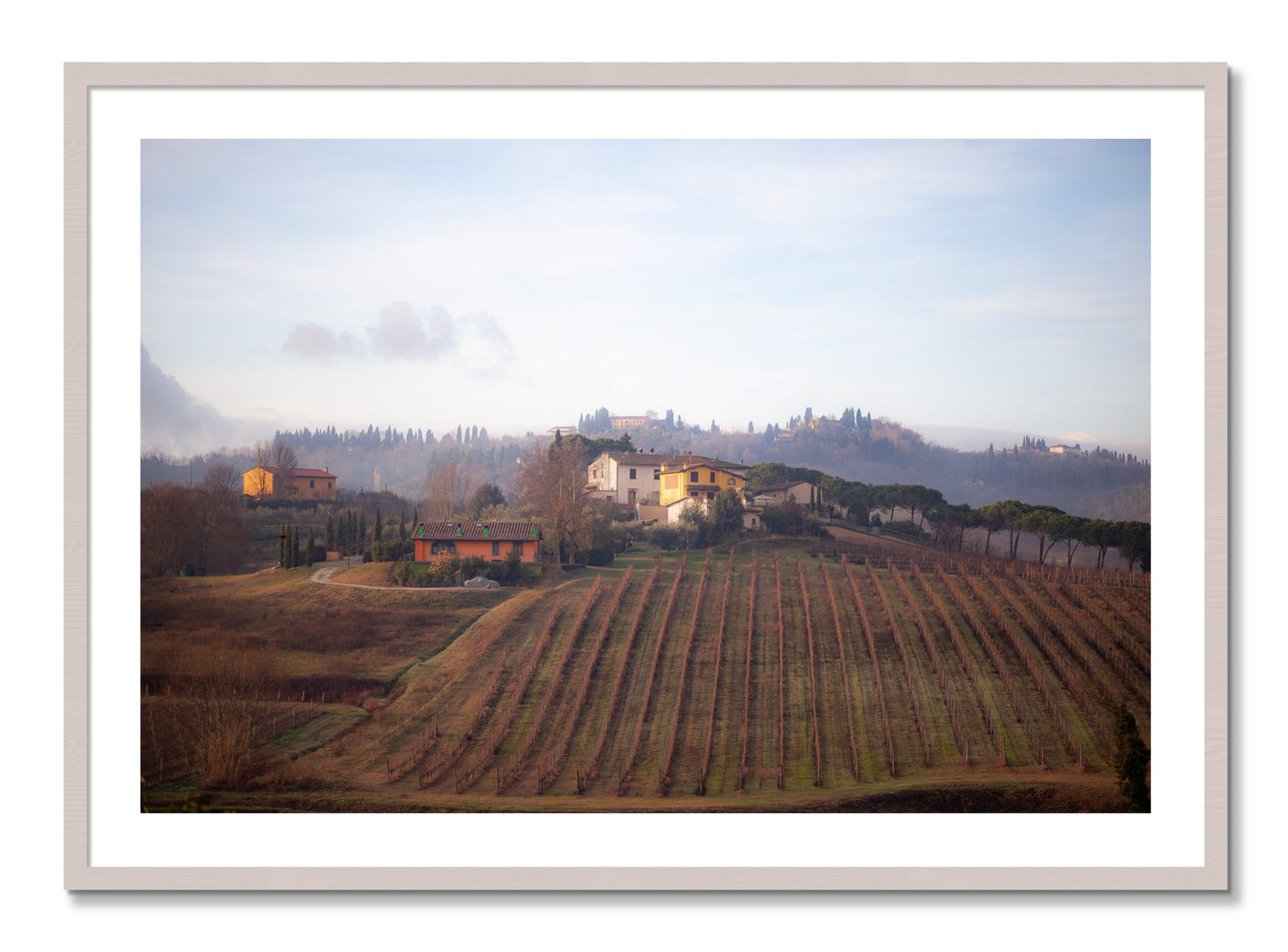 Framed photograph of Villa by Dylan Ozanich, White Maple frame, Borders