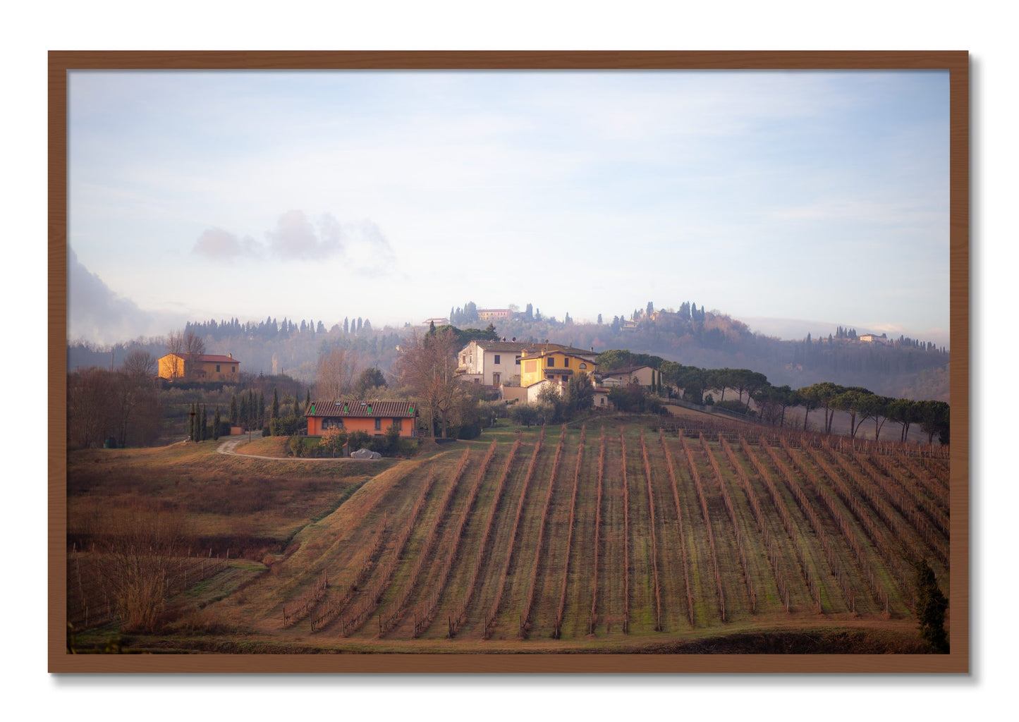 Framed photograph of Villa by Dylan Ozanich, Walnut frame, Full Bleed