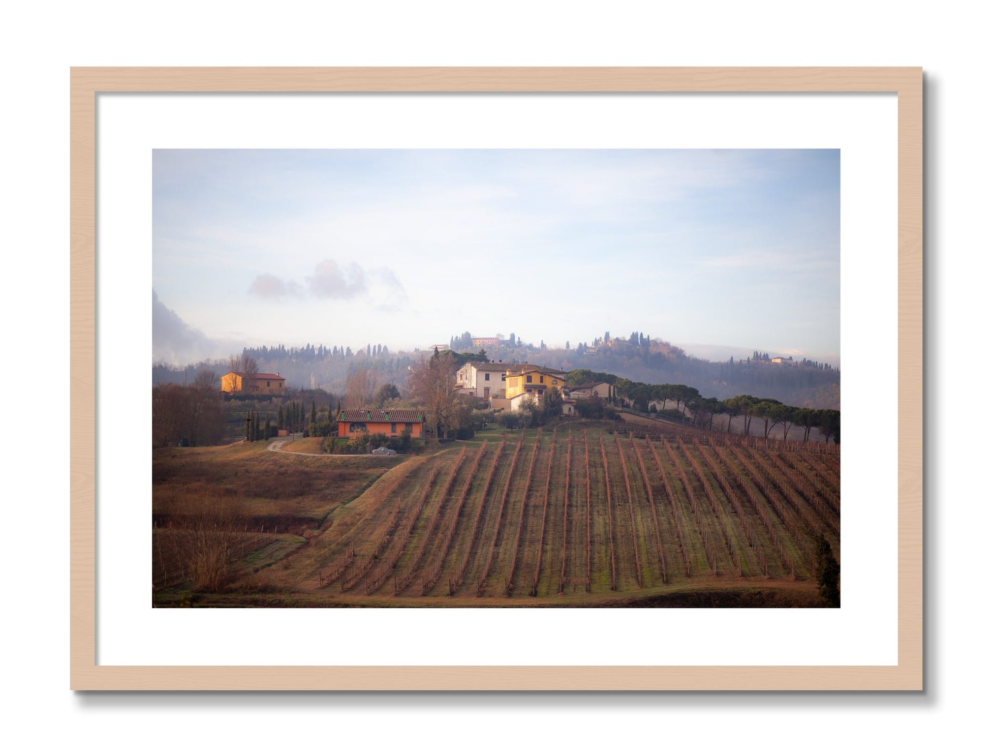 Framed photograph of Villa by Dylan Ozanich, Maple frame, Borders
