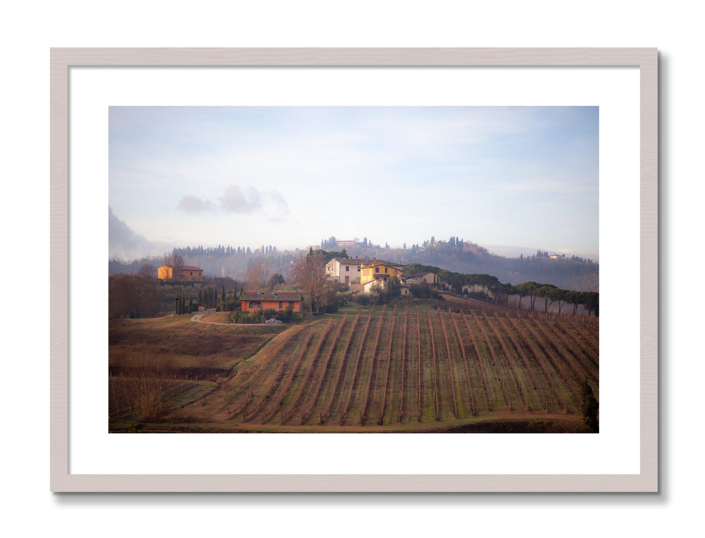Framed photograph of Villa by Dylan Ozanich, White Maple frame, Borders