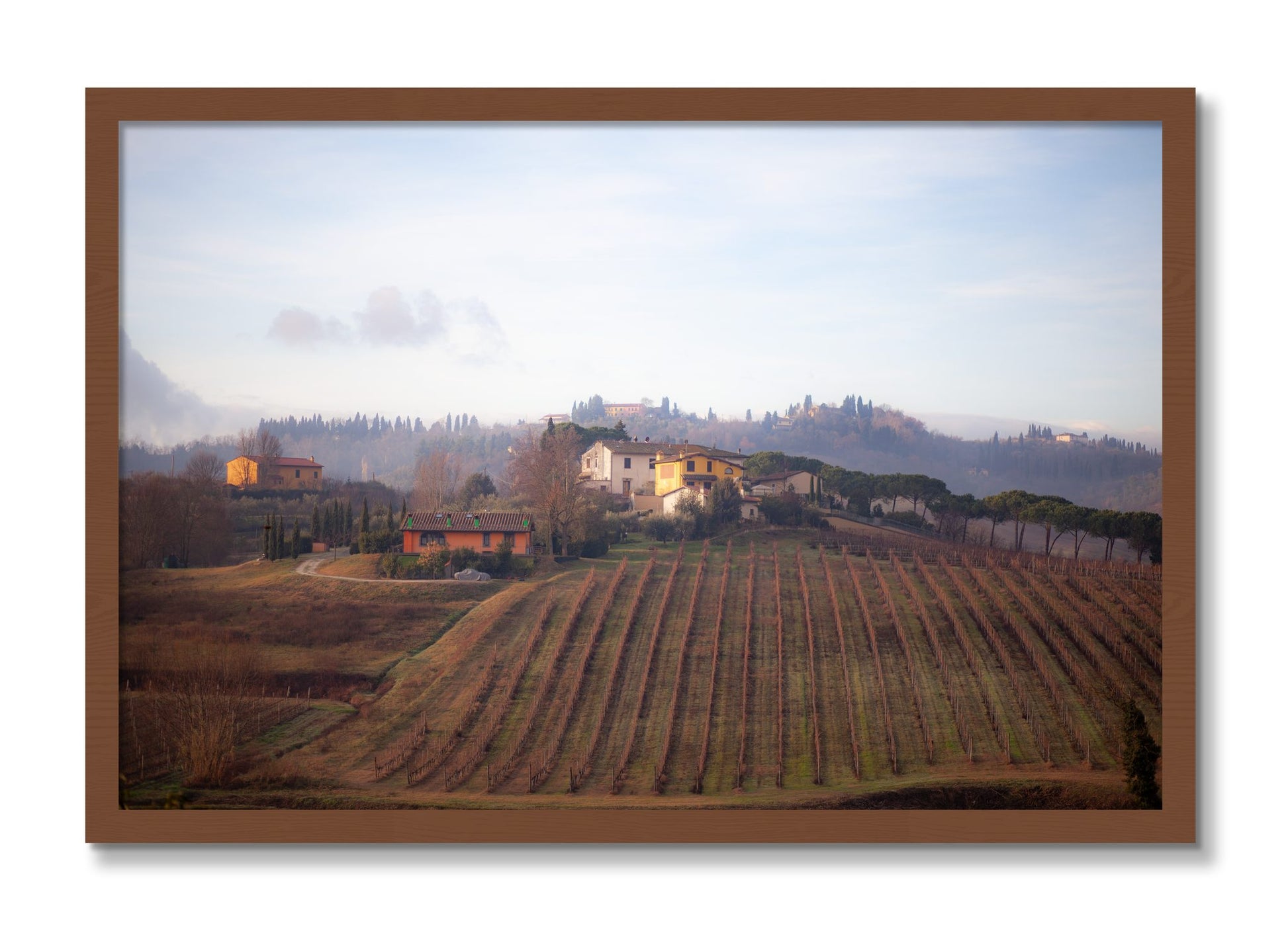 Framed photograph of Villa by Dylan Ozanich, Walnut frame, Full Bleed