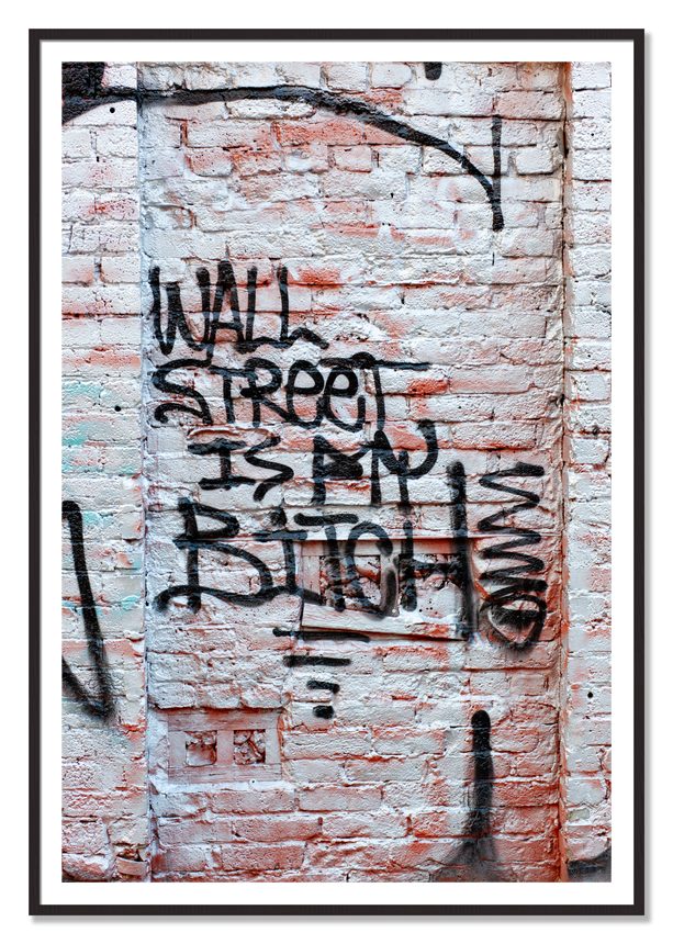 Wall Street Is My Bitch by Dylan Ozanich, 48×72 print with a White Border in a Black Walnut frame