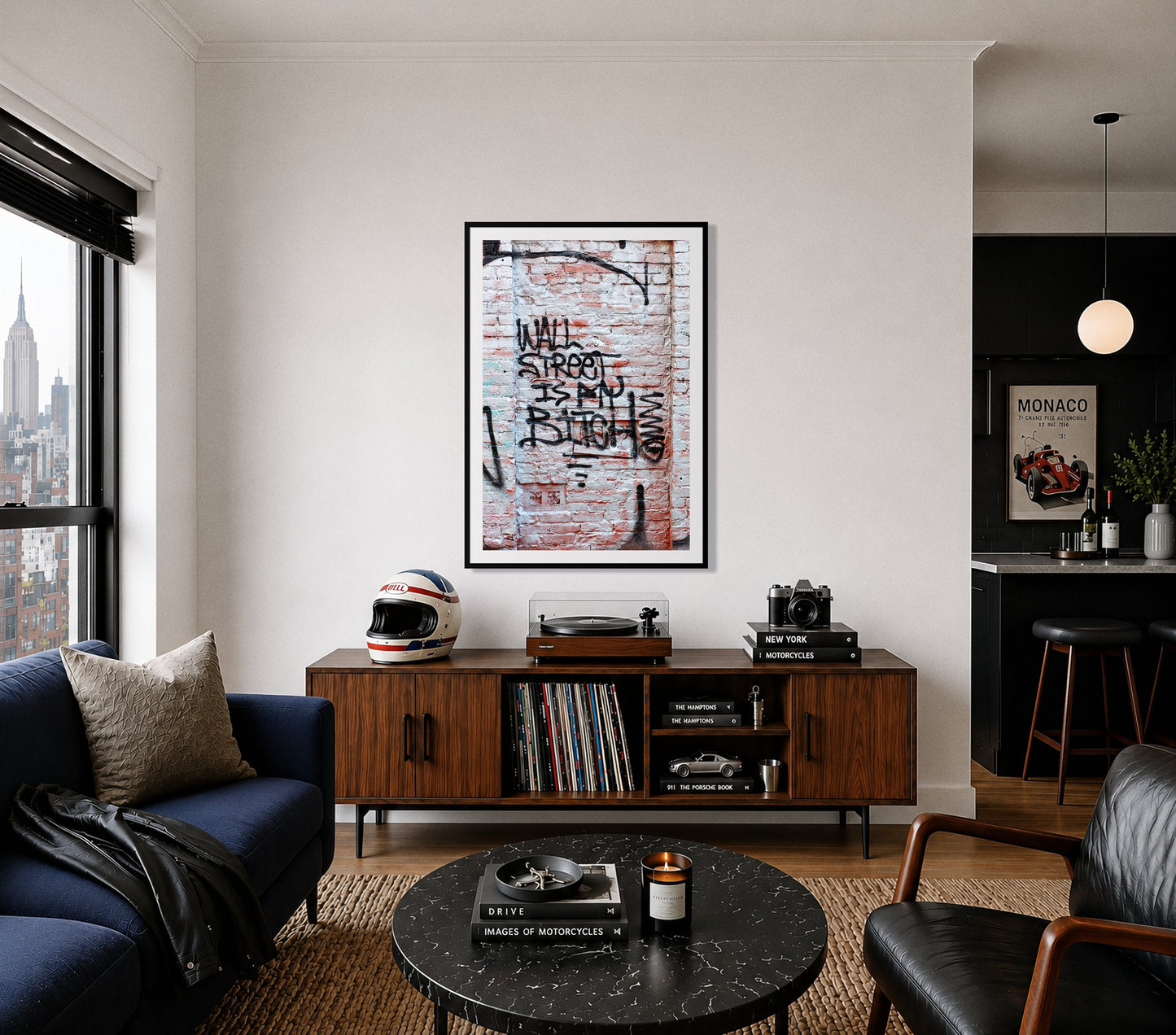 Framed photograph of Wall Street Is My Bitch by Dylan Ozanich displayed on a wall