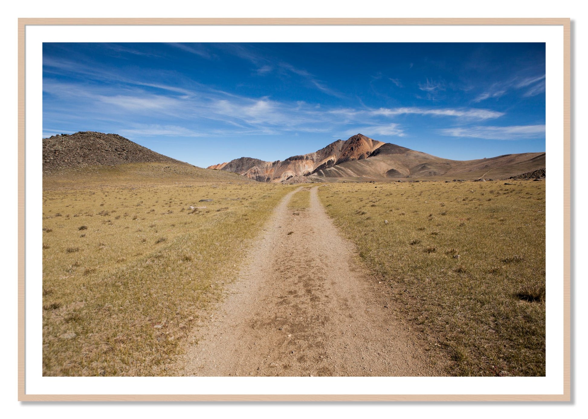 Framed photograph of White Mountain by Dylan Ozanich, Maple frame, Borders