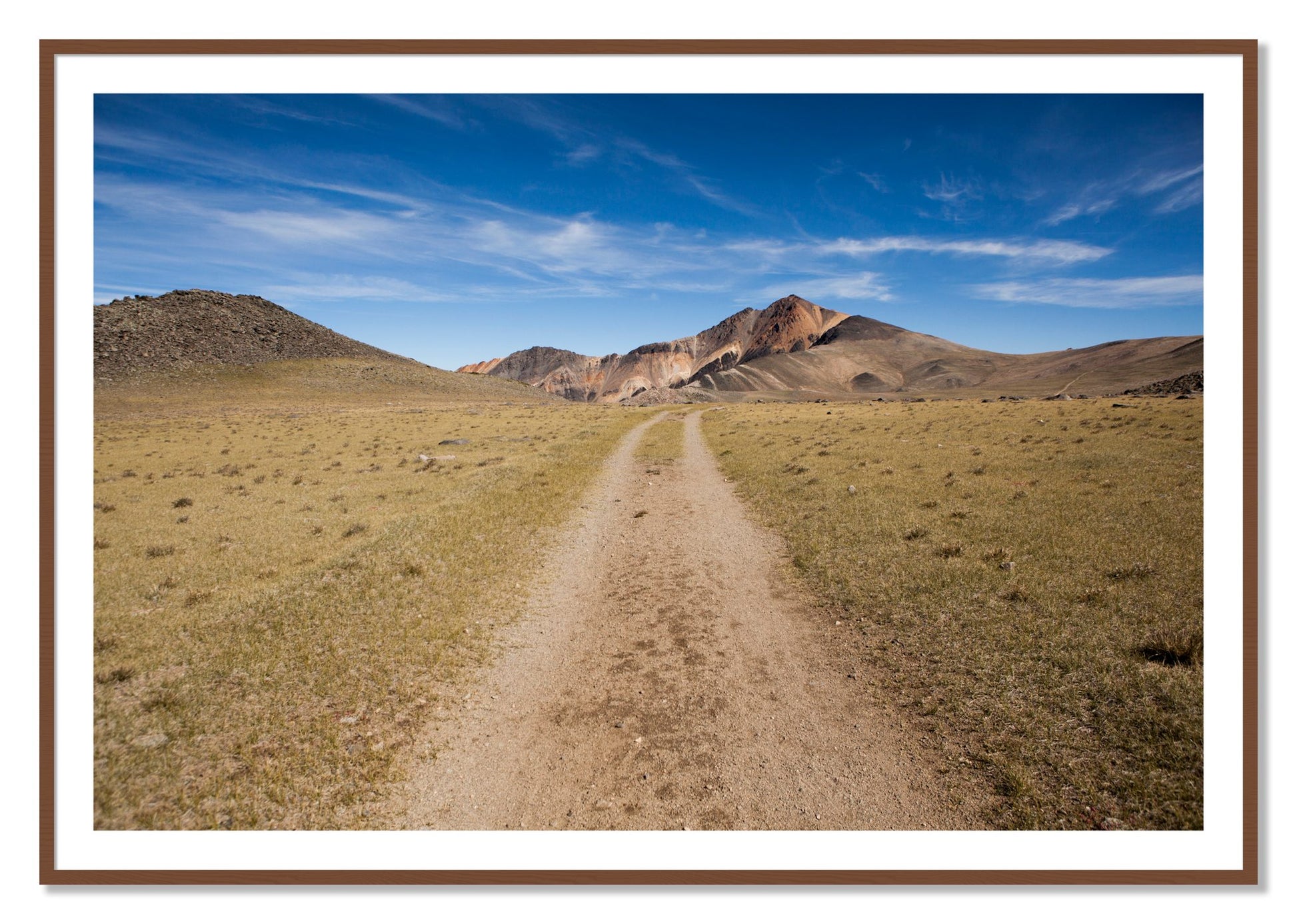 Framed photograph of White Mountain by Dylan Ozanich, Walnut frame, Borders