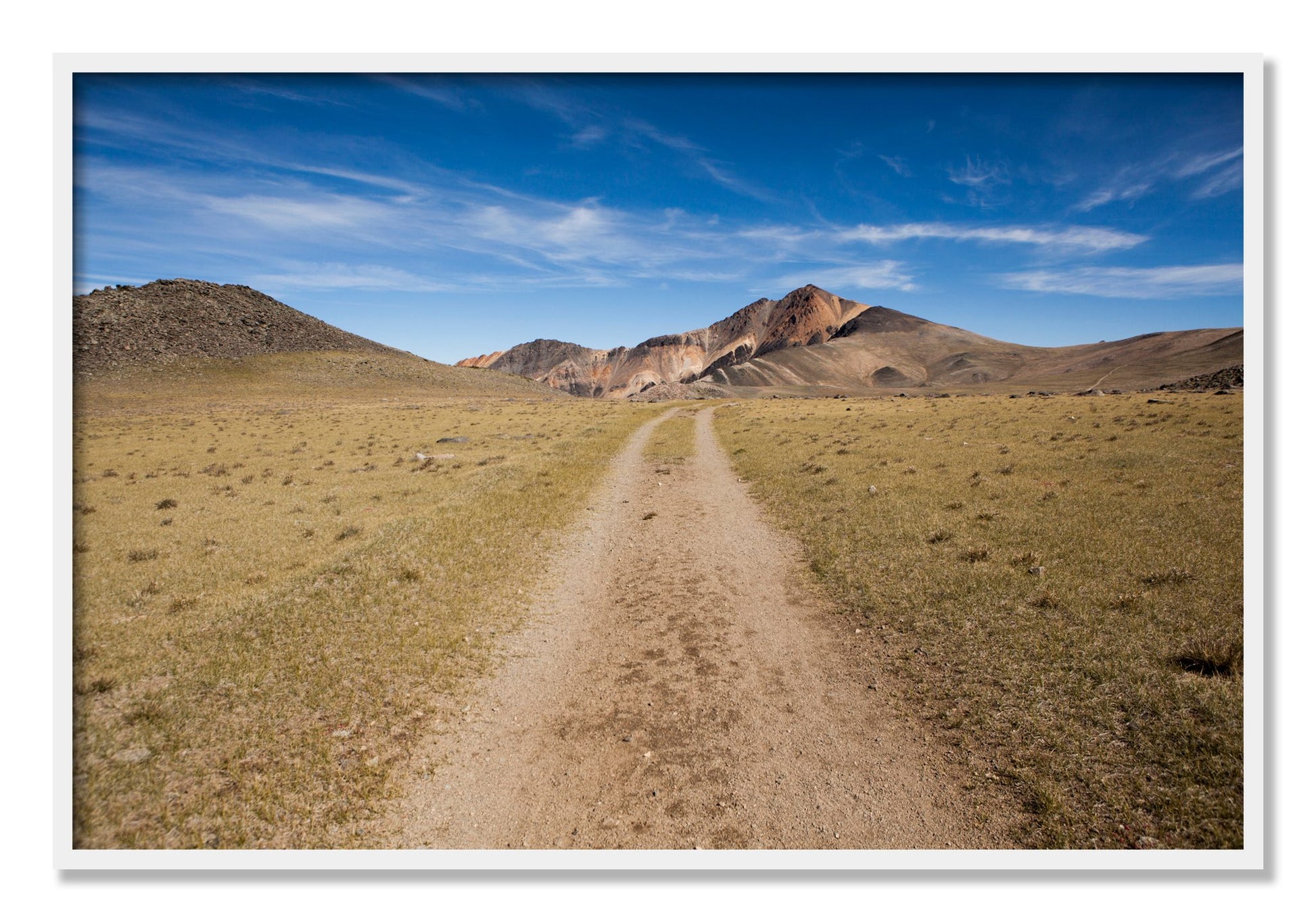 Framed photograph of White Mountain by Dylan Ozanich, White frame, Full Bleed