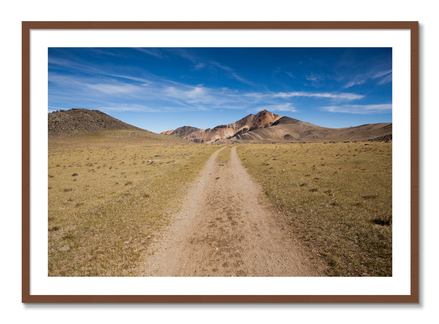 Framed photograph of White Mountain by Dylan Ozanich, Walnut frame, Borders