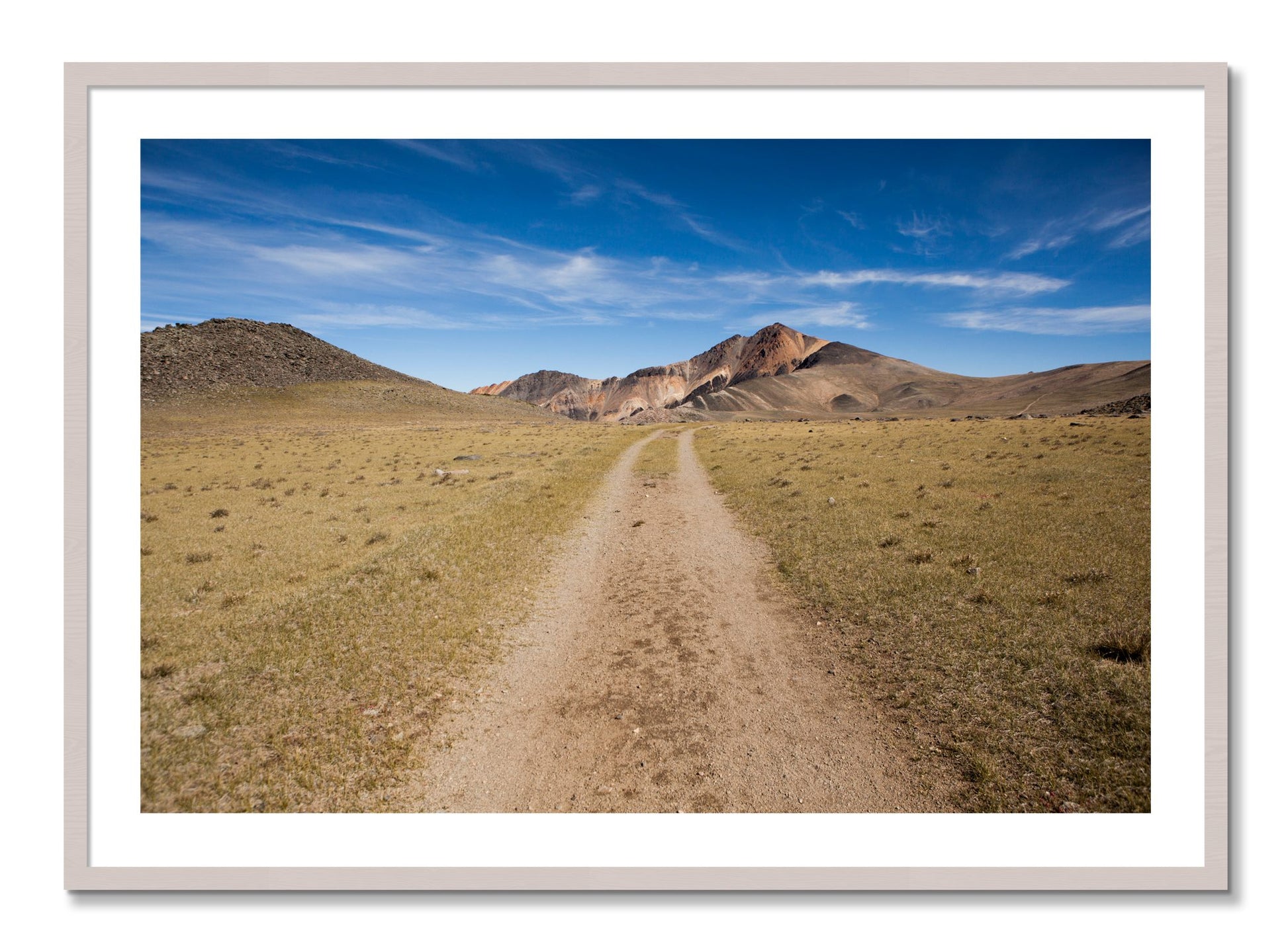Framed photograph of White Mountain by Dylan Ozanich, White Maple frame, Borders