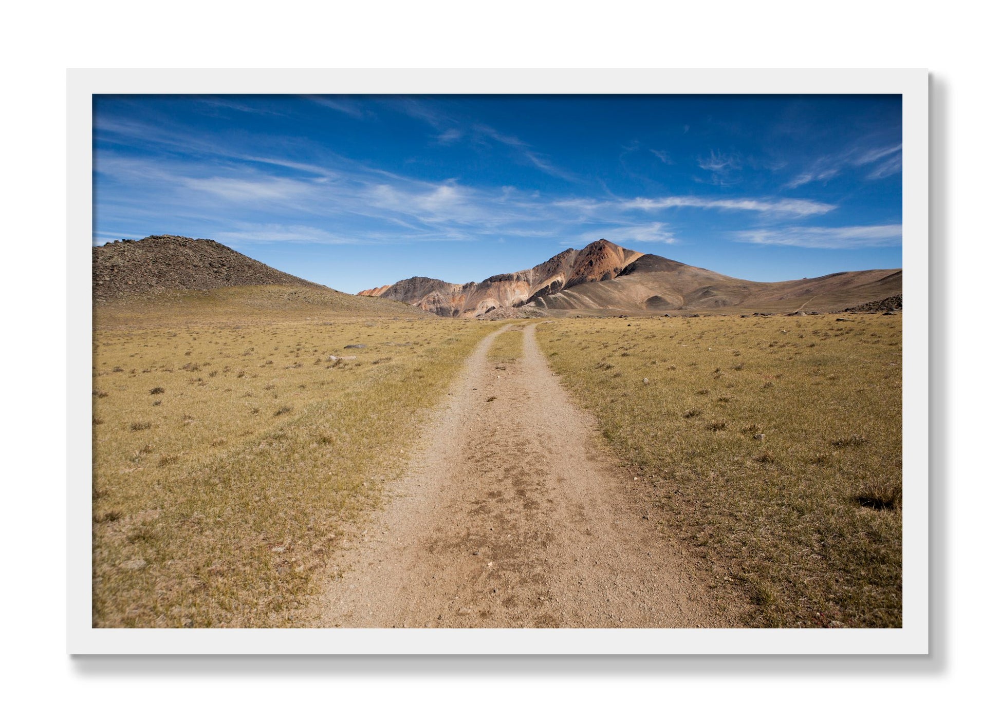 Framed photograph of White Mountain by Dylan Ozanich, White frame, Full Bleed