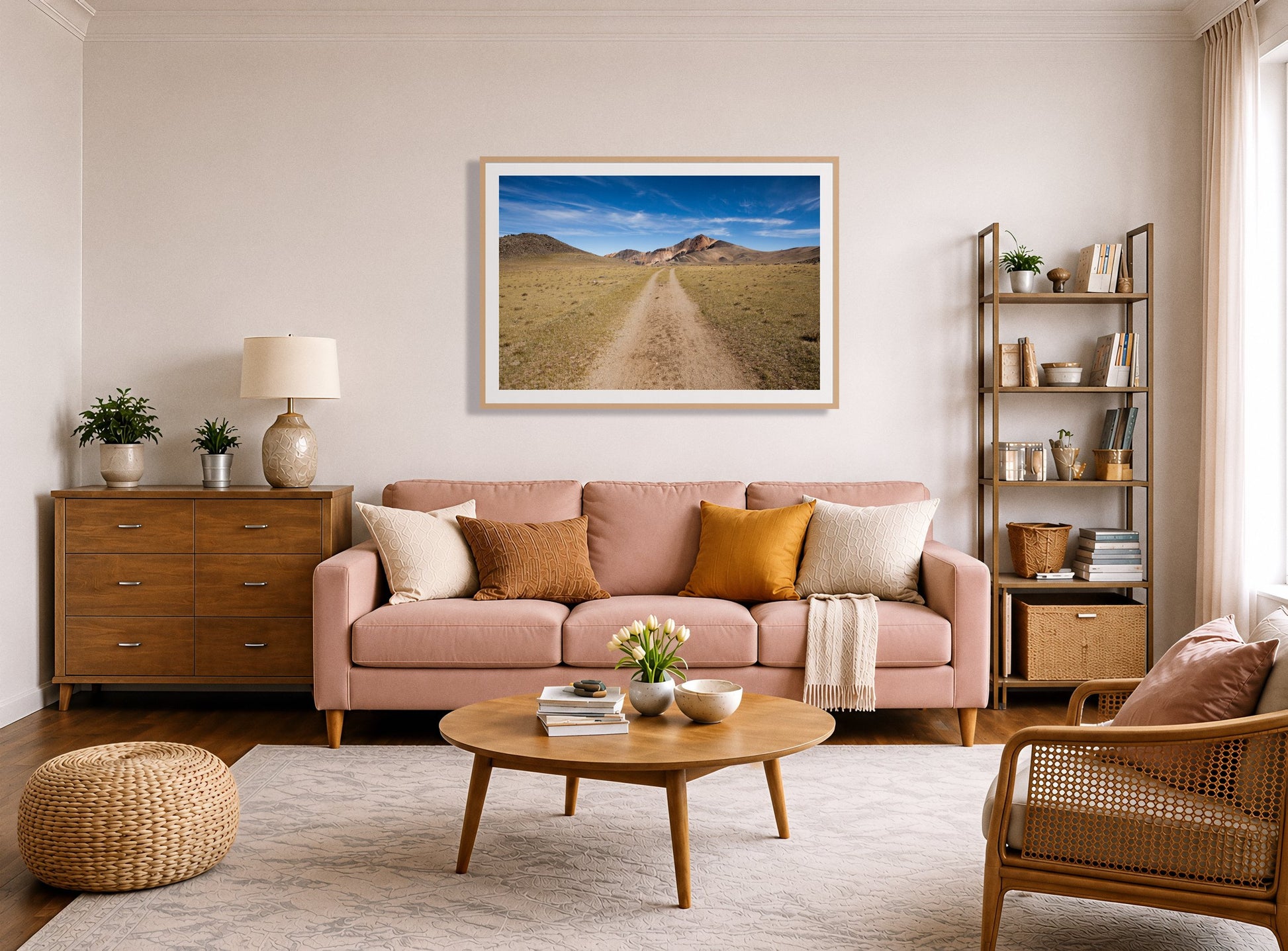 Framed photograph of White Mountain by Dylan Ozanich displayed on a wall