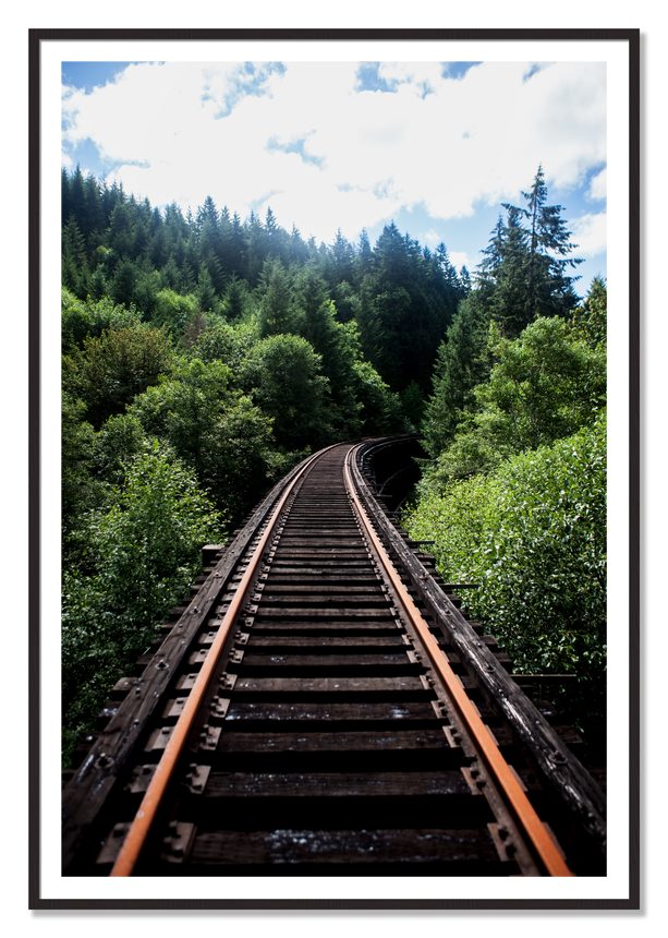 Wood Bridge by Dylan Ozanich, 48×72 print with a White Border in a Black Walnut frame