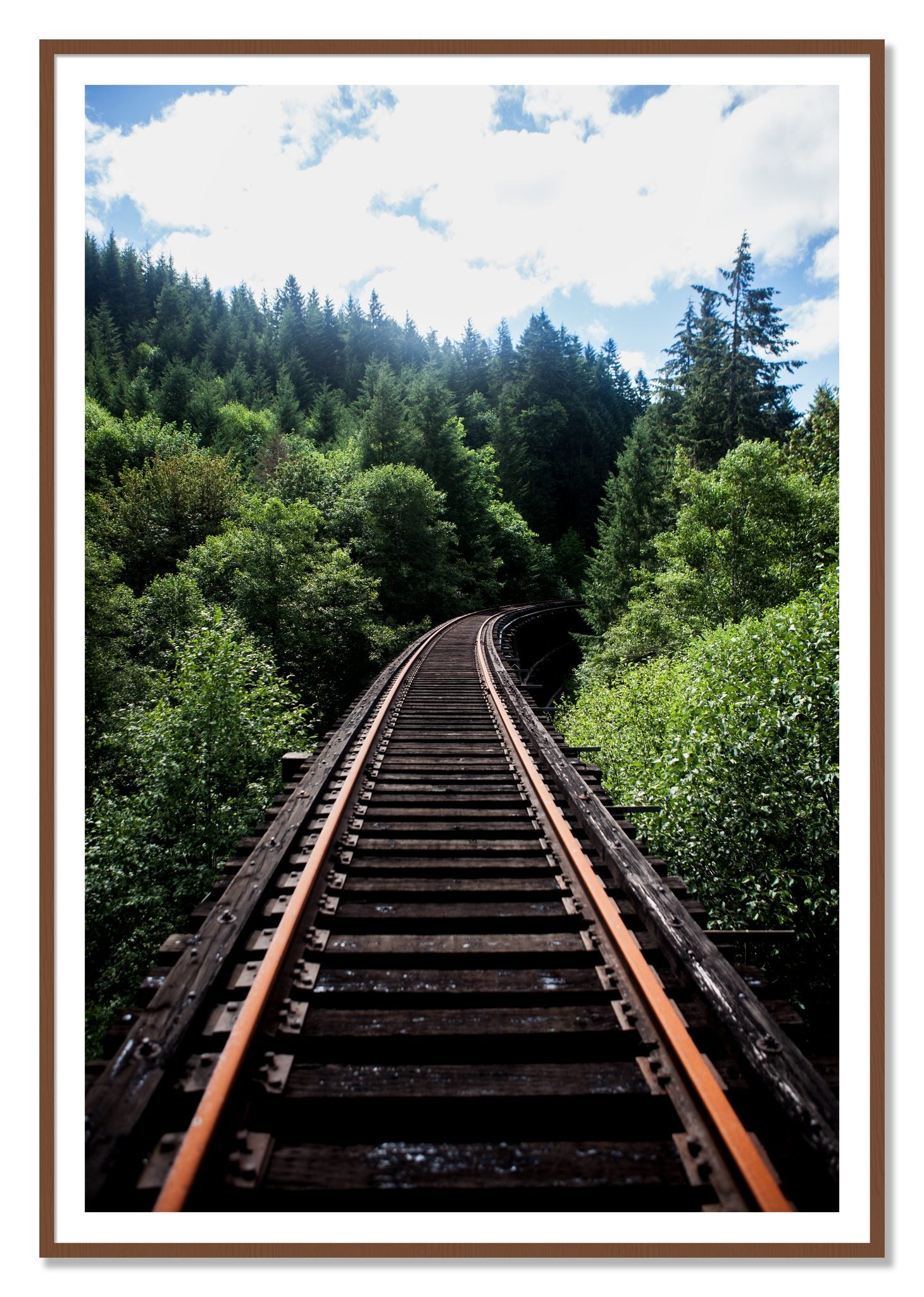 Wood Bridge by Dylan Ozanich, 48×72 print with a White Border in a Walnut frame
