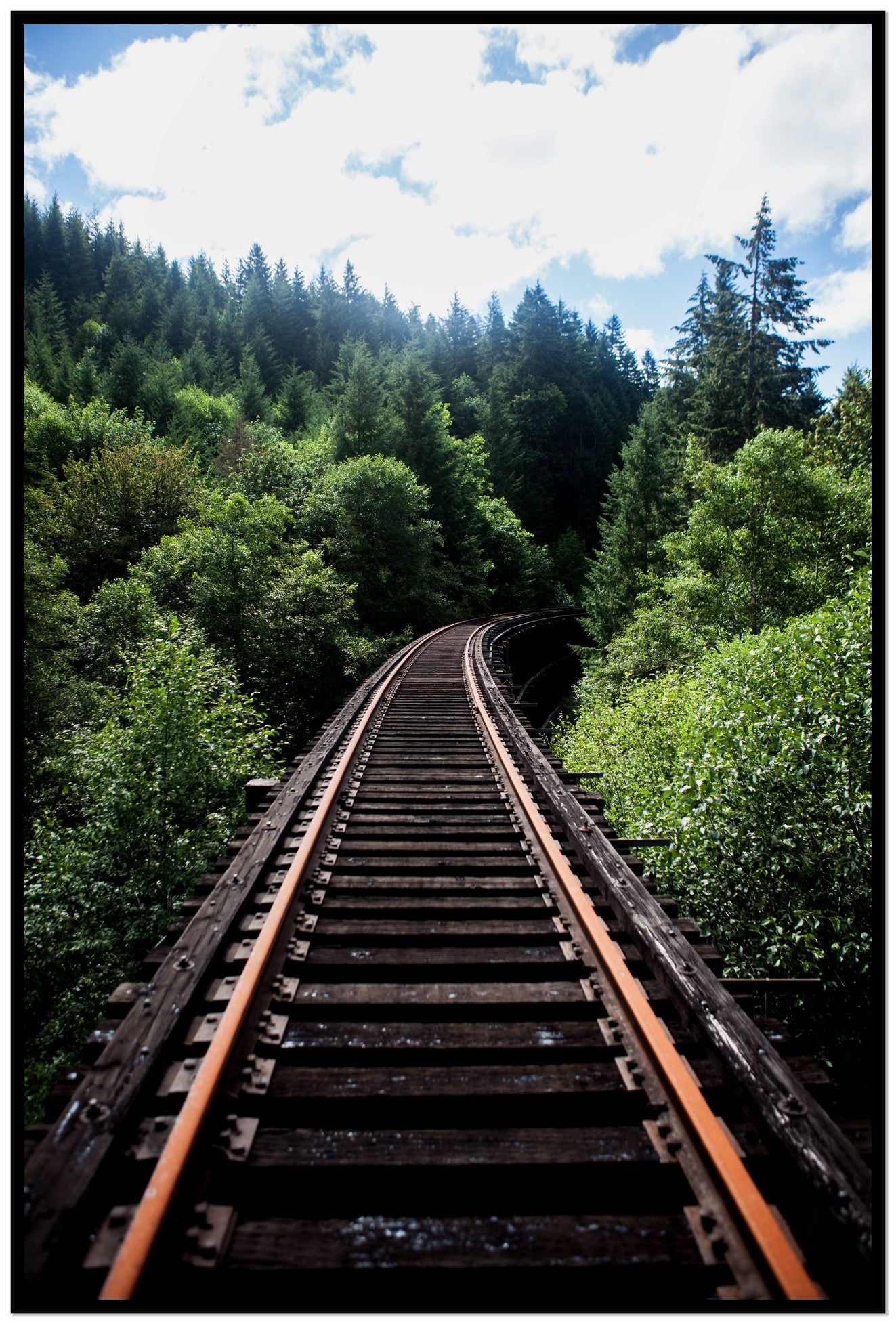 Wood Bridge by Dylan Ozanich, 48×72 Full Bleed Print in a Black frame