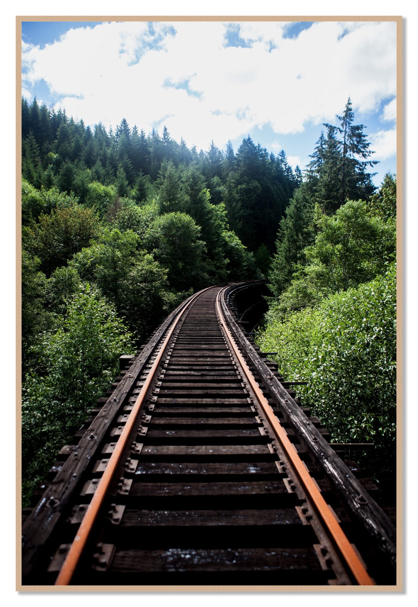 Wood Bridge by Dylan Ozanich, 48×72 Full Bleed Print in an Oak frame