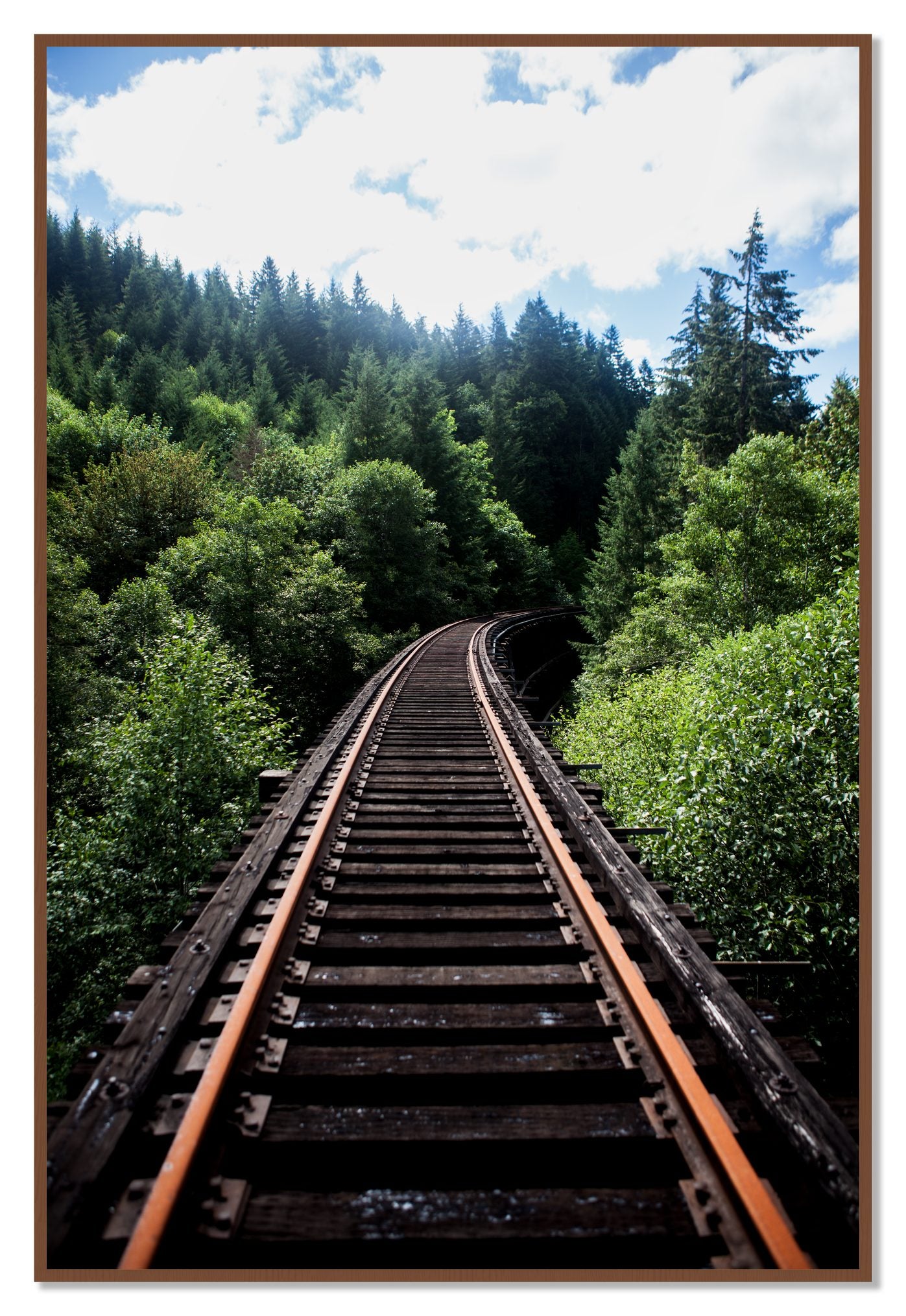 Wood Bridge by Dylan Ozanich, 48×72 Full Bleed Print in a Walnut frame
