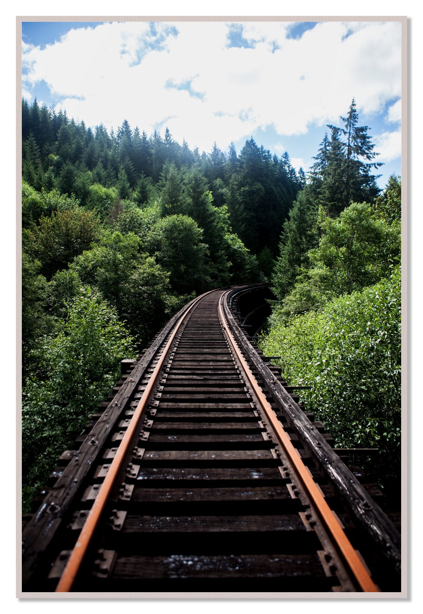 Wood Bridge by Dylan Ozanich, 48×72 Full Bleed Print in a White Maple frame