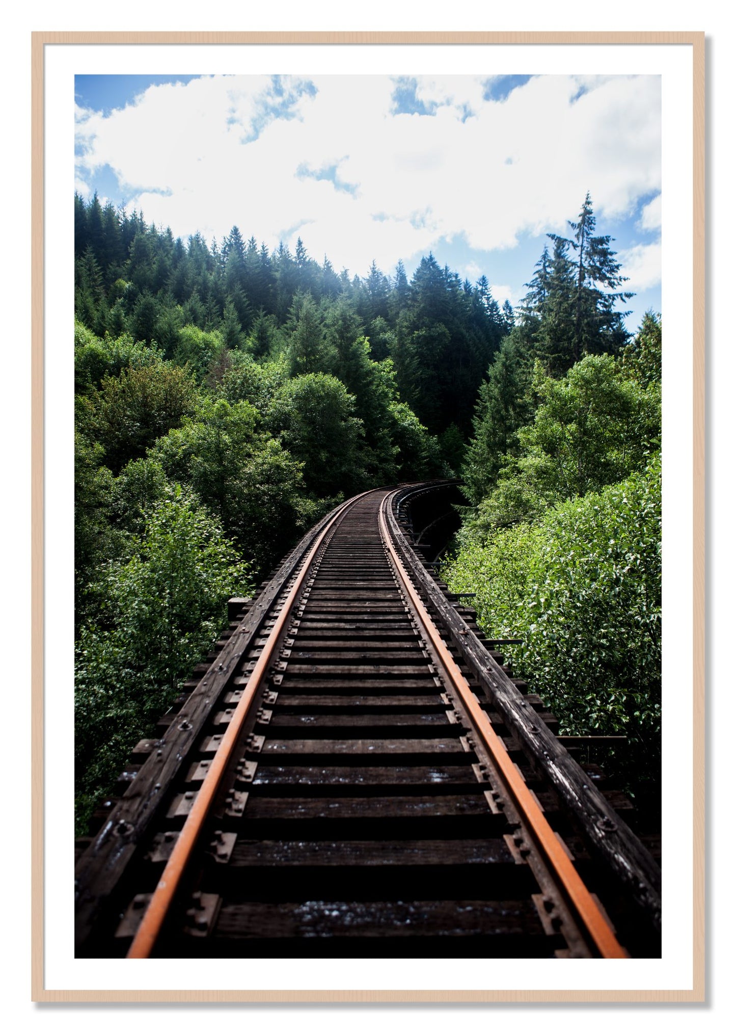 Framed photograph of Wood Bridge by Dylan Ozanich, Maple frame, Borders
