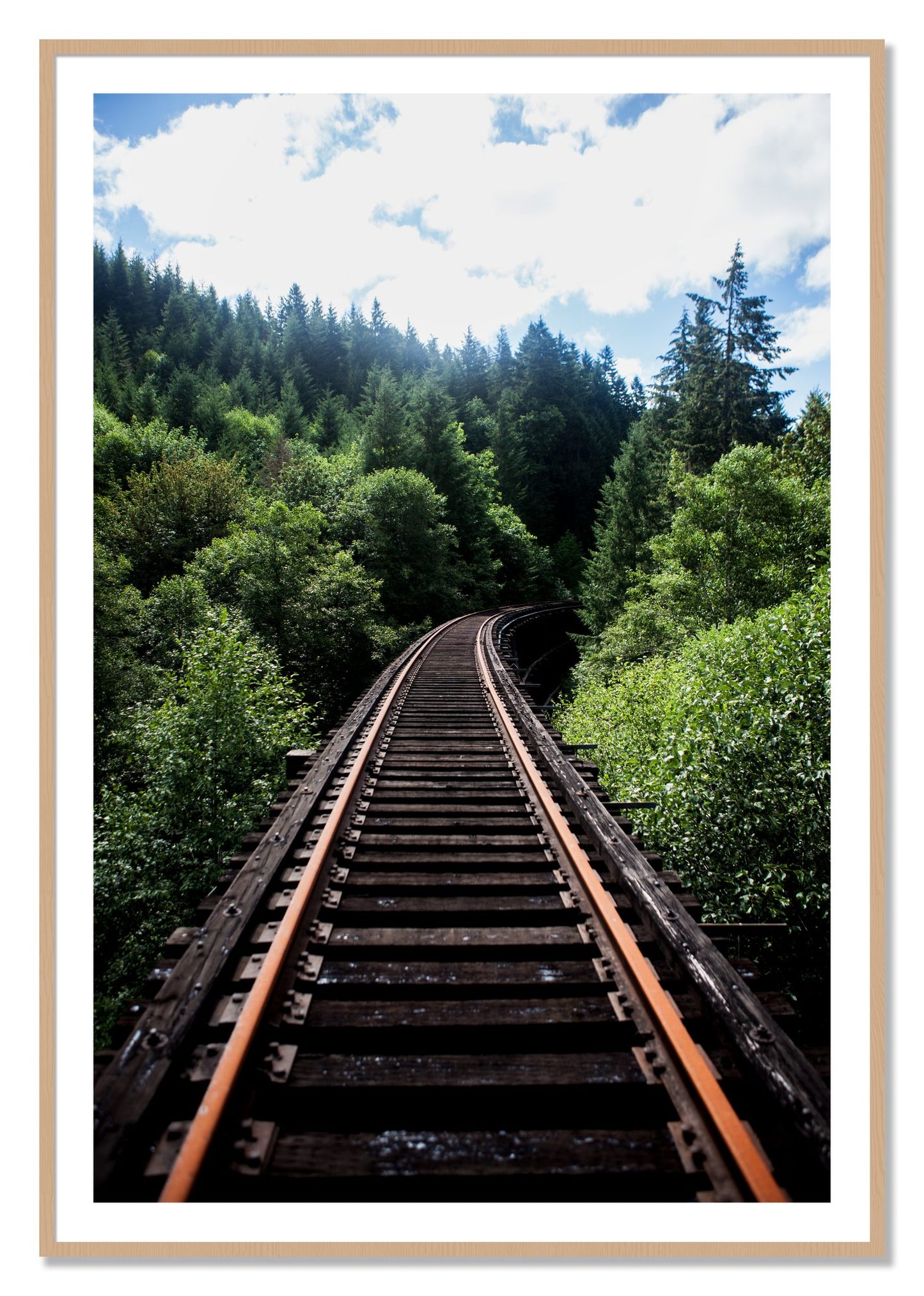 Framed photograph of Wood Bridge by Dylan Ozanich, Oak frame, Borders