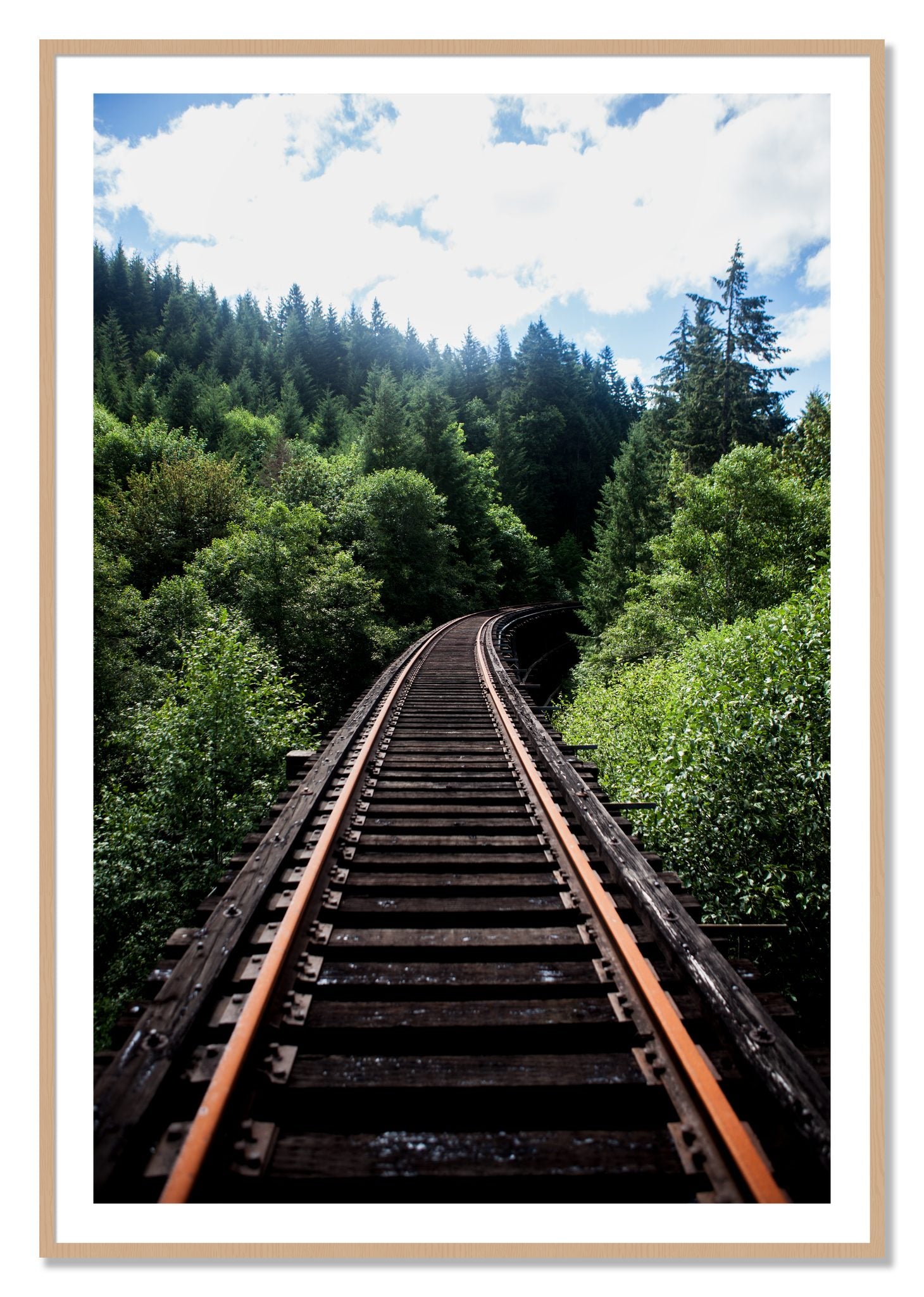 Framed photograph of Wood Bridge by Dylan Ozanich, Oak frame, Borders