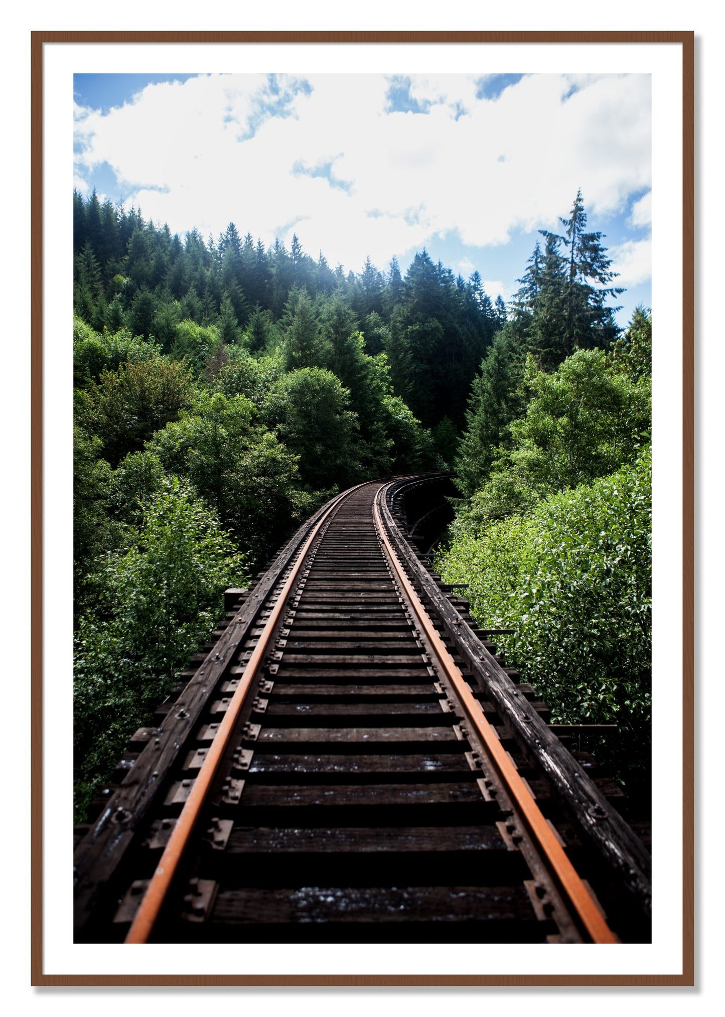 Framed photograph of Wood Bridge by Dylan Ozanich, Walnut frame, Borders