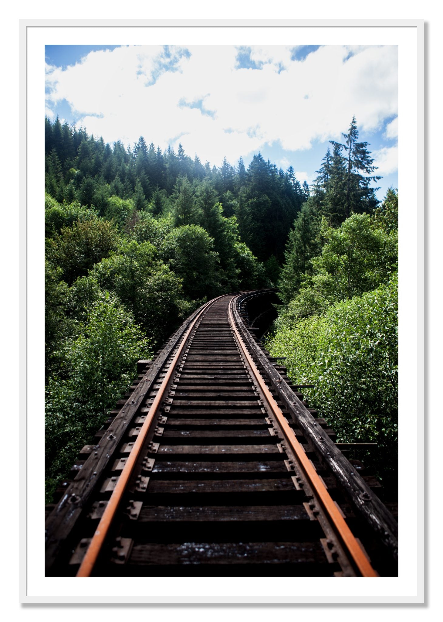 Framed photograph of Wood Bridge by Dylan Ozanich, White frame, Borders