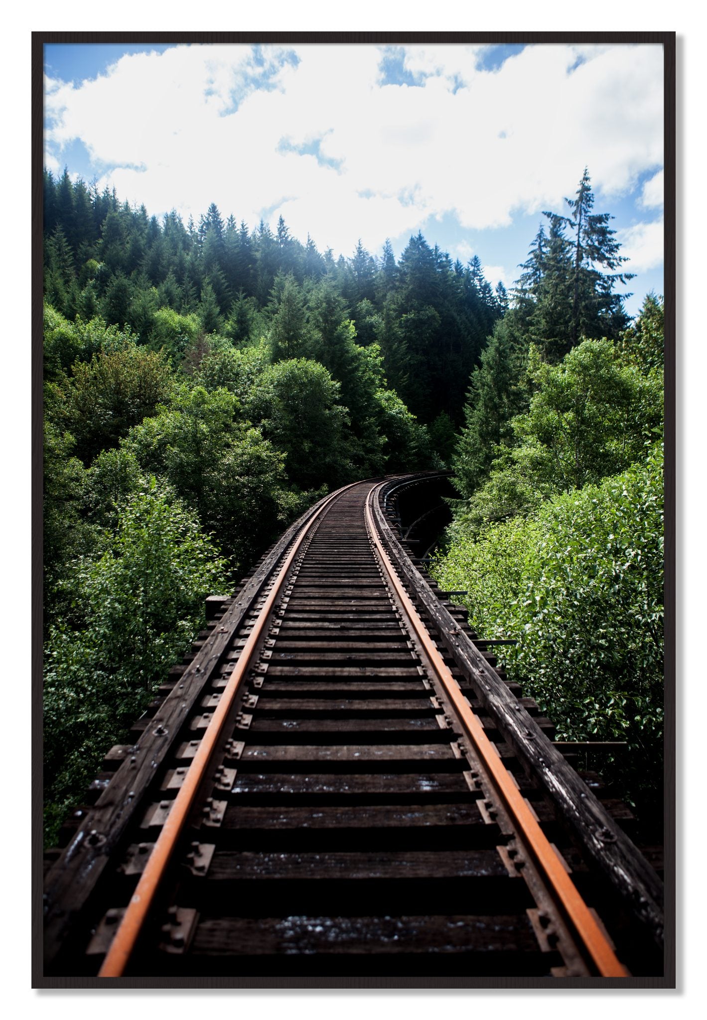 Framed photograph of Wood Bridge by Dylan Ozanich, Black Walnut frame, Full Bleed