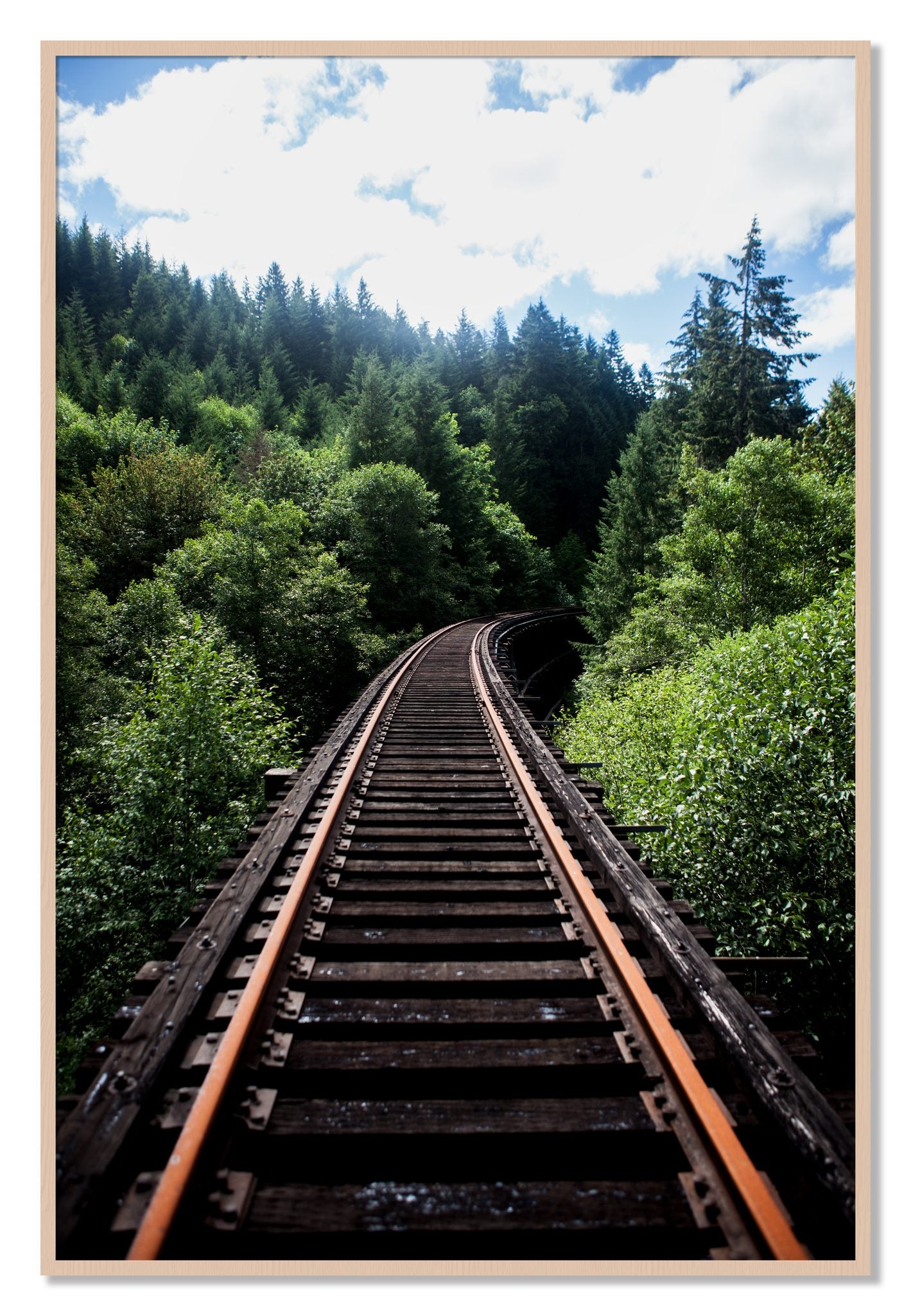 Framed photograph of Wood Bridge by Dylan Ozanich, Maple frame, Full Bleed