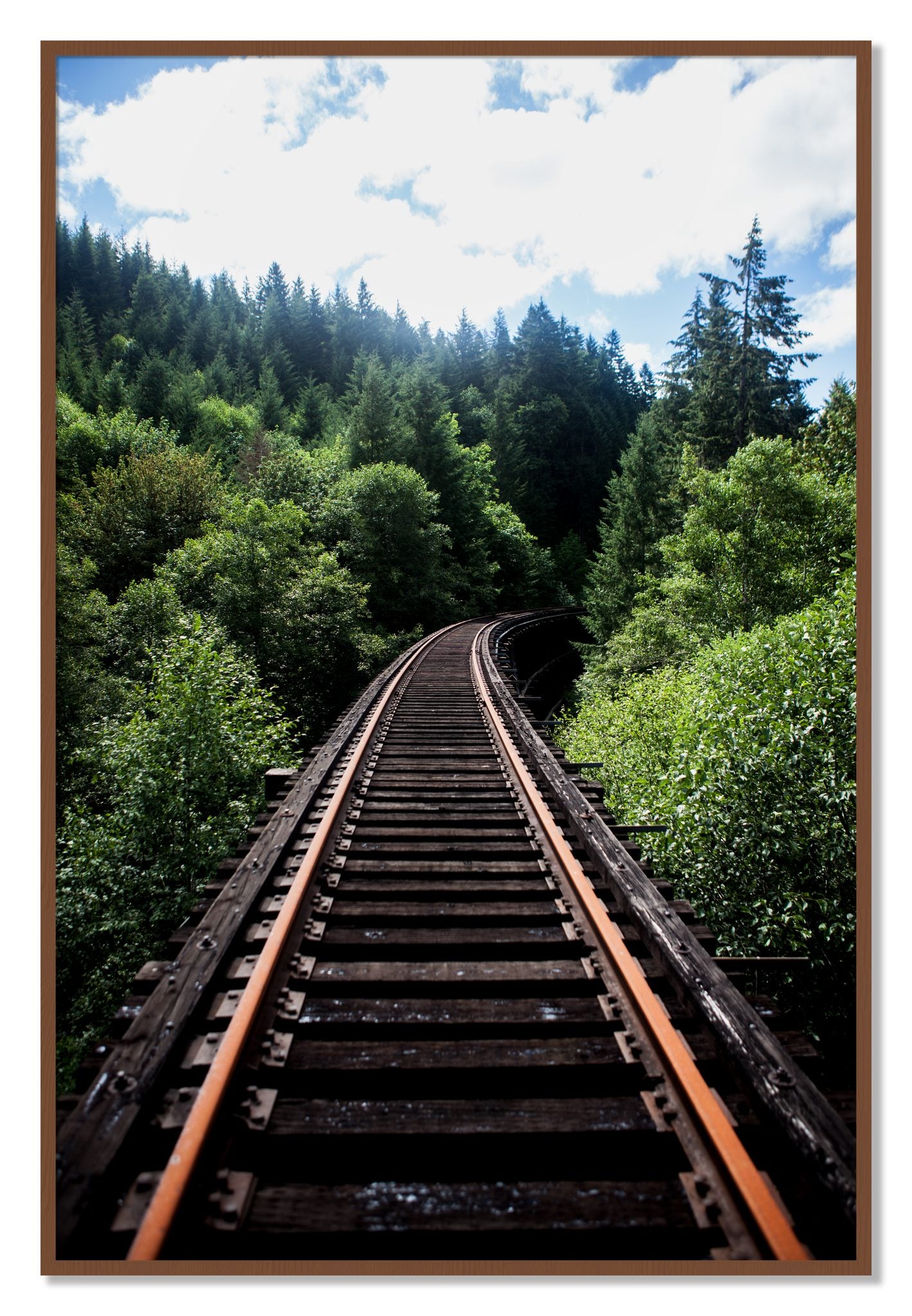 Framed photograph of Wood Bridge by Dylan Ozanich, Walnut frame, Full Bleed
