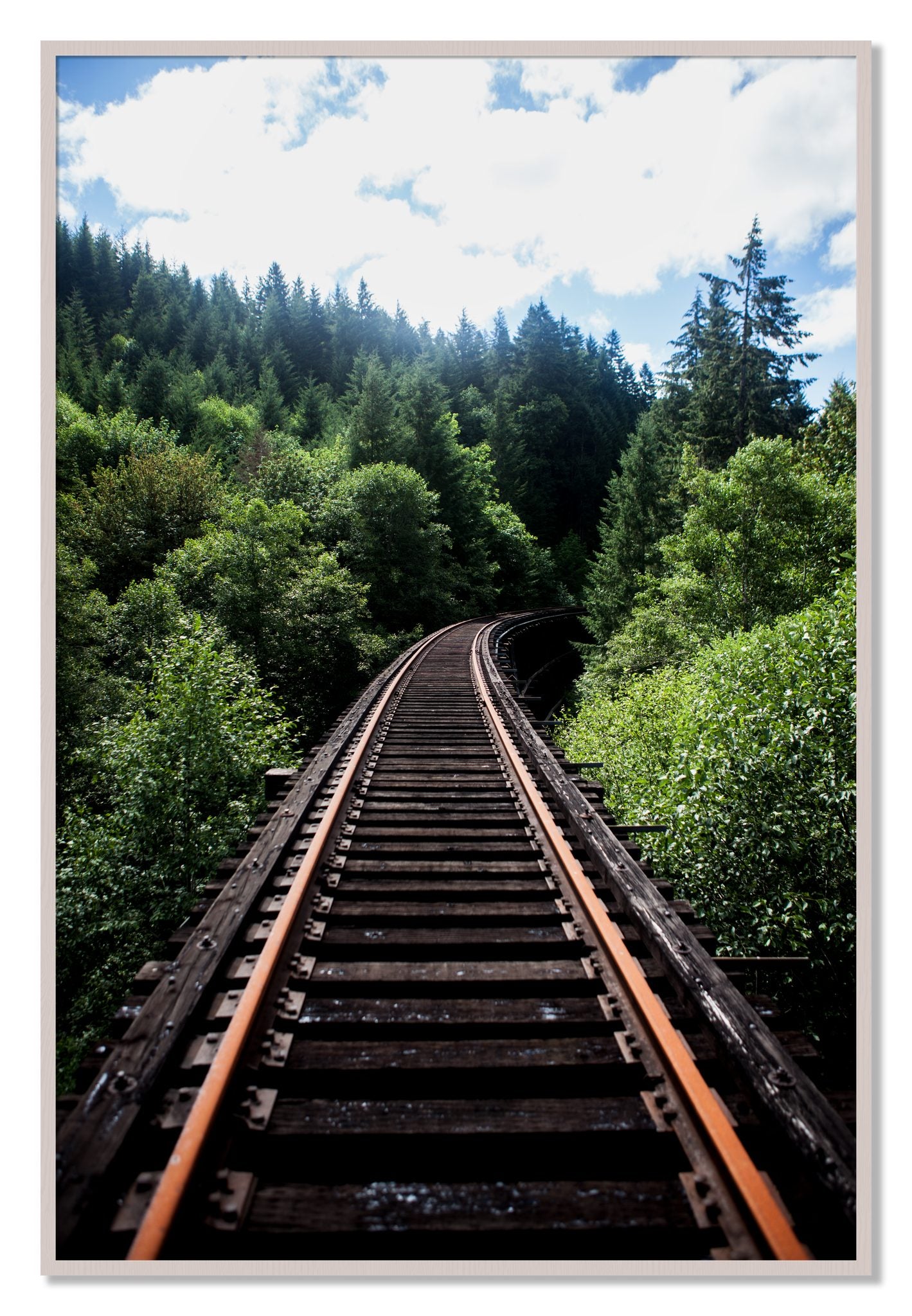 Framed photograph of Wood Bridge by Dylan Ozanich, White Maple frame, Full Bleed