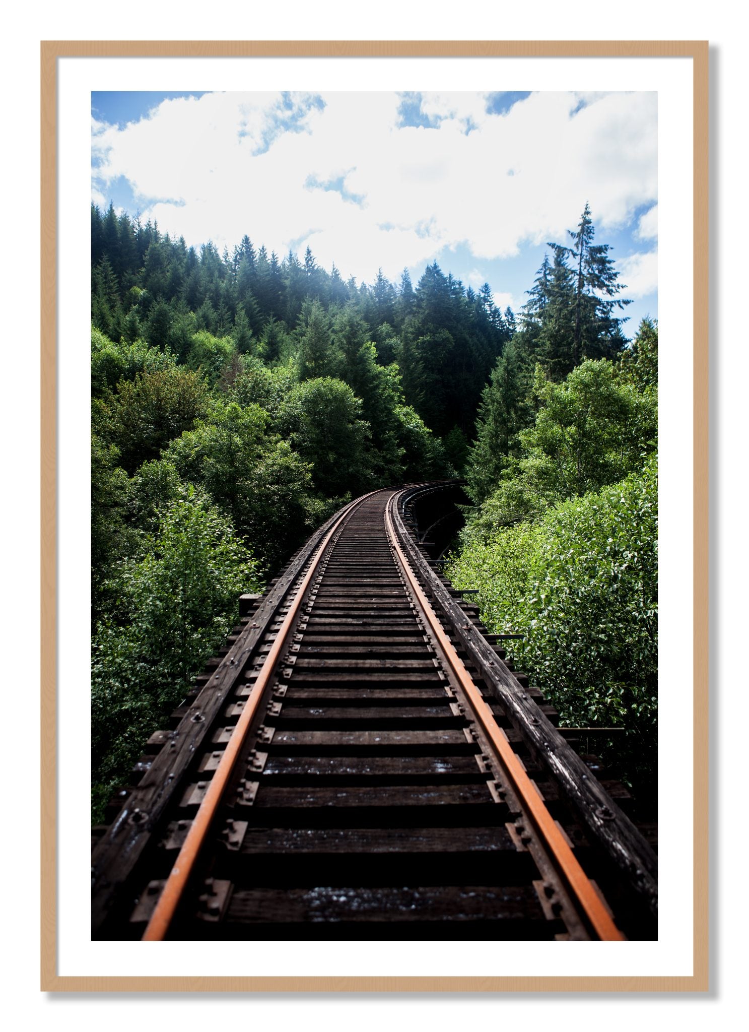 Framed photograph of Wood Bridge by Dylan Ozanich, Oak frame, Borders