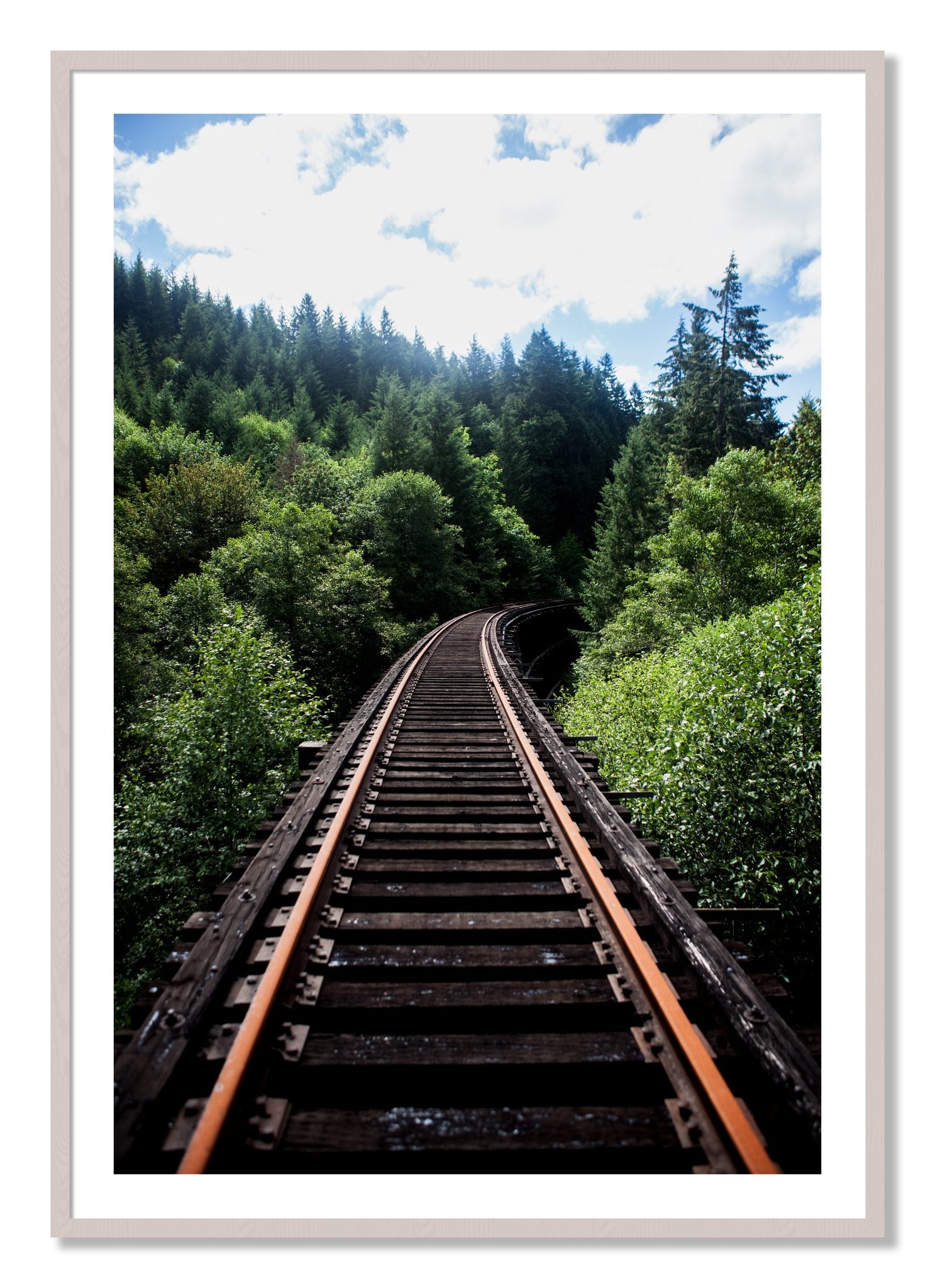 Framed photograph of Wood Bridge by Dylan Ozanich, White Maple frame, Borders
