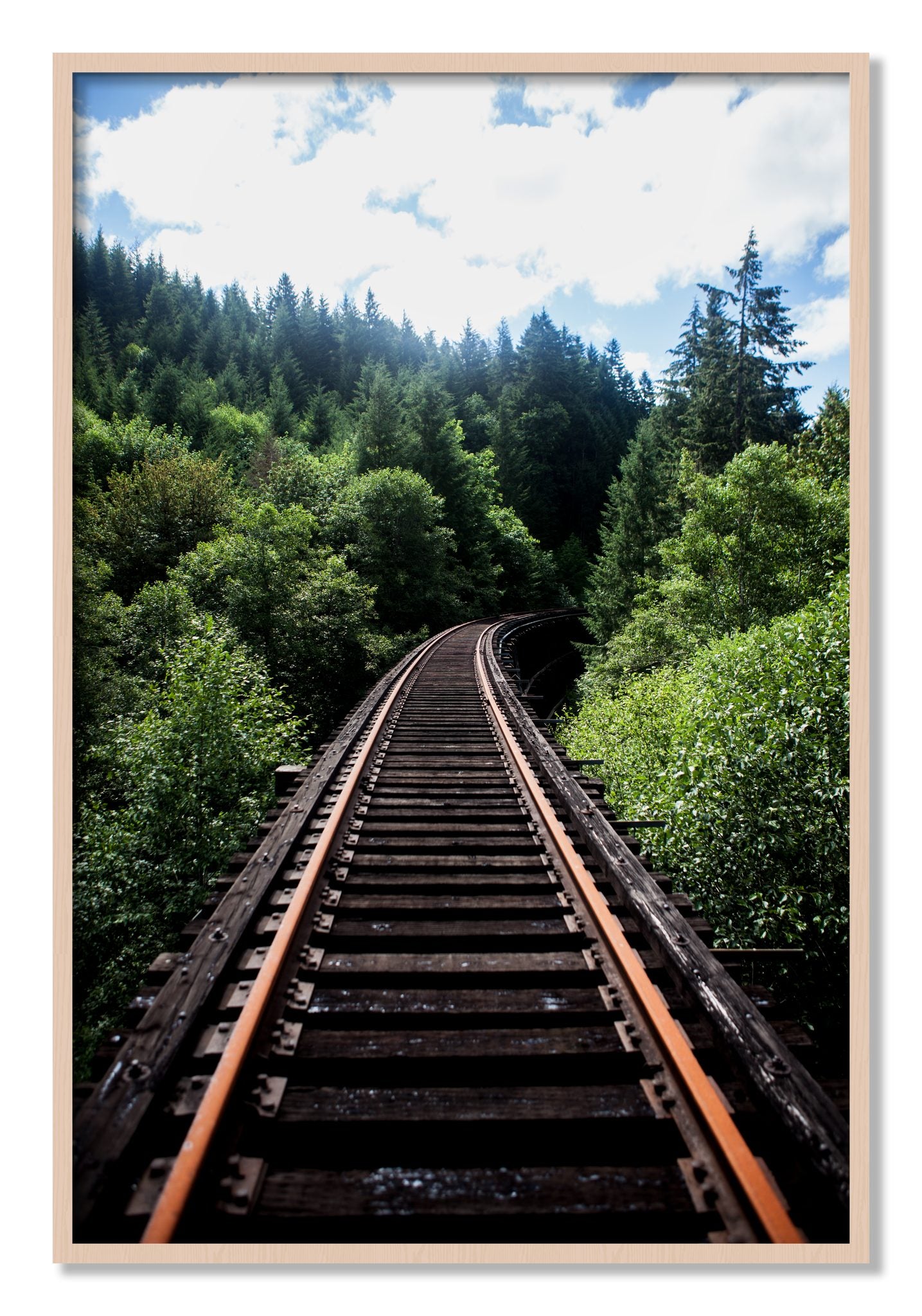 Framed photograph of Wood Bridge by Dylan Ozanich, Maple frame, Full Bleed