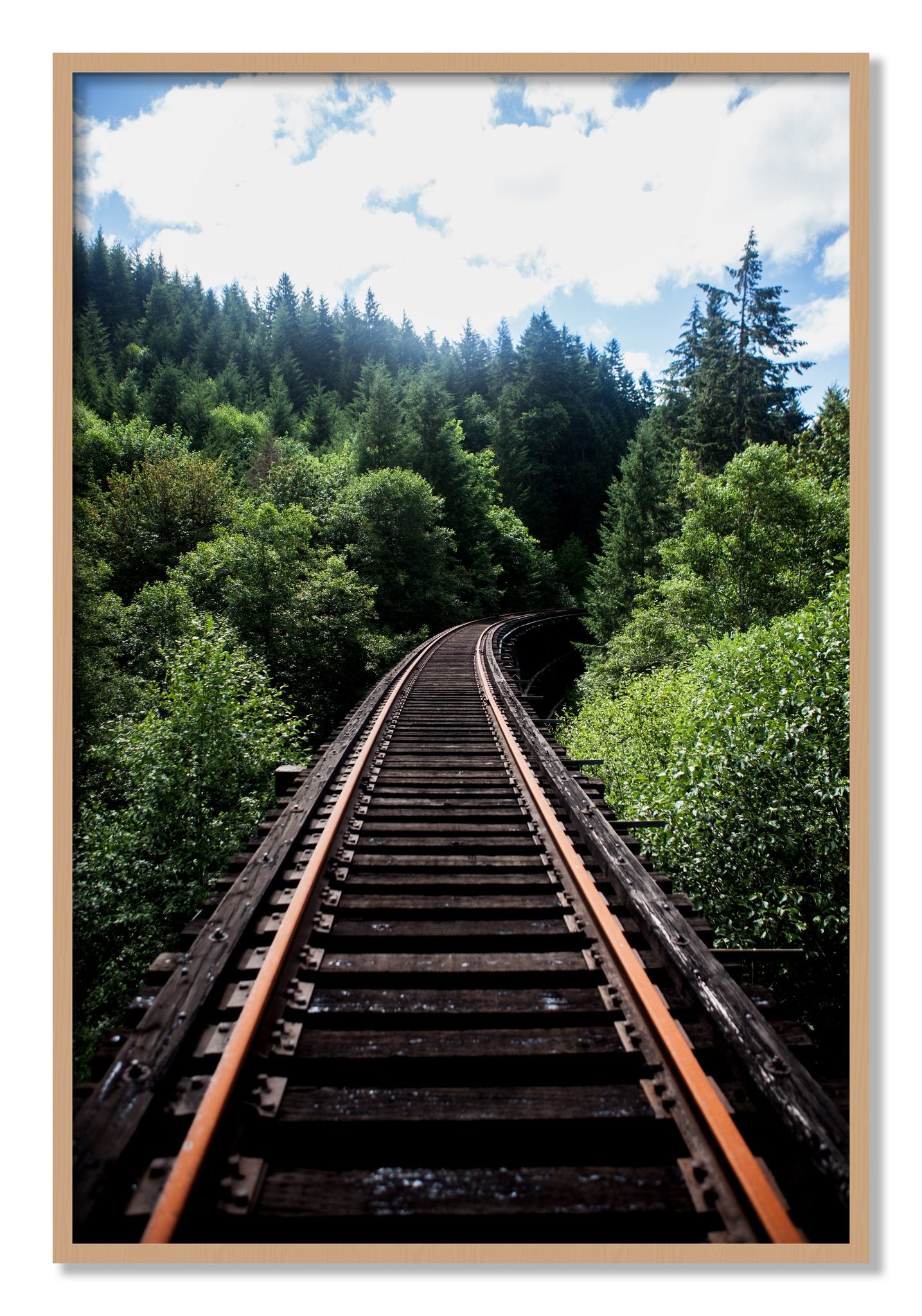 Framed photograph of Wood Bridge by Dylan Ozanich, Oak frame, Full Bleed