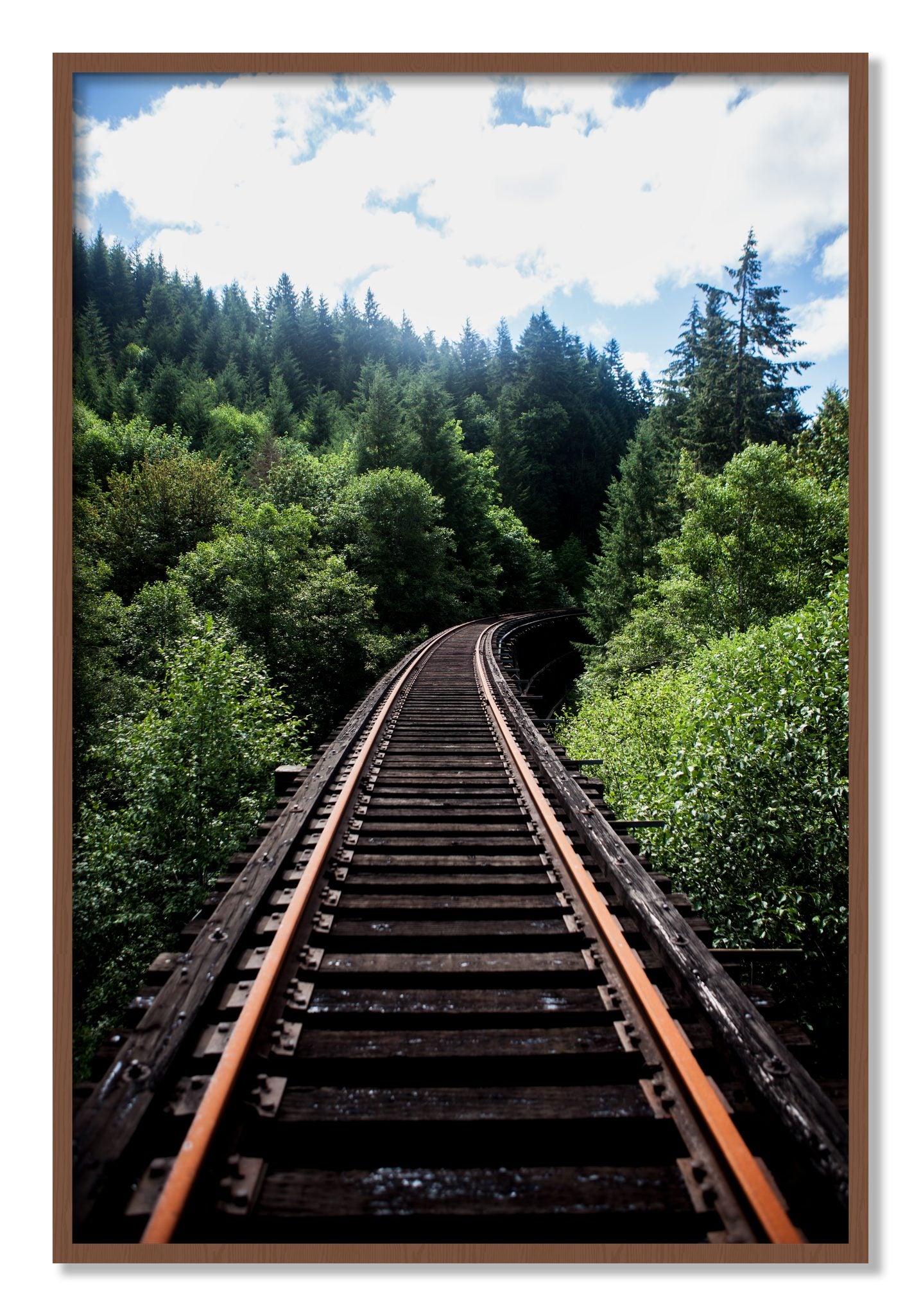 Framed photograph of Wood Bridge by Dylan Ozanich, Walnut frame, Full Bleed