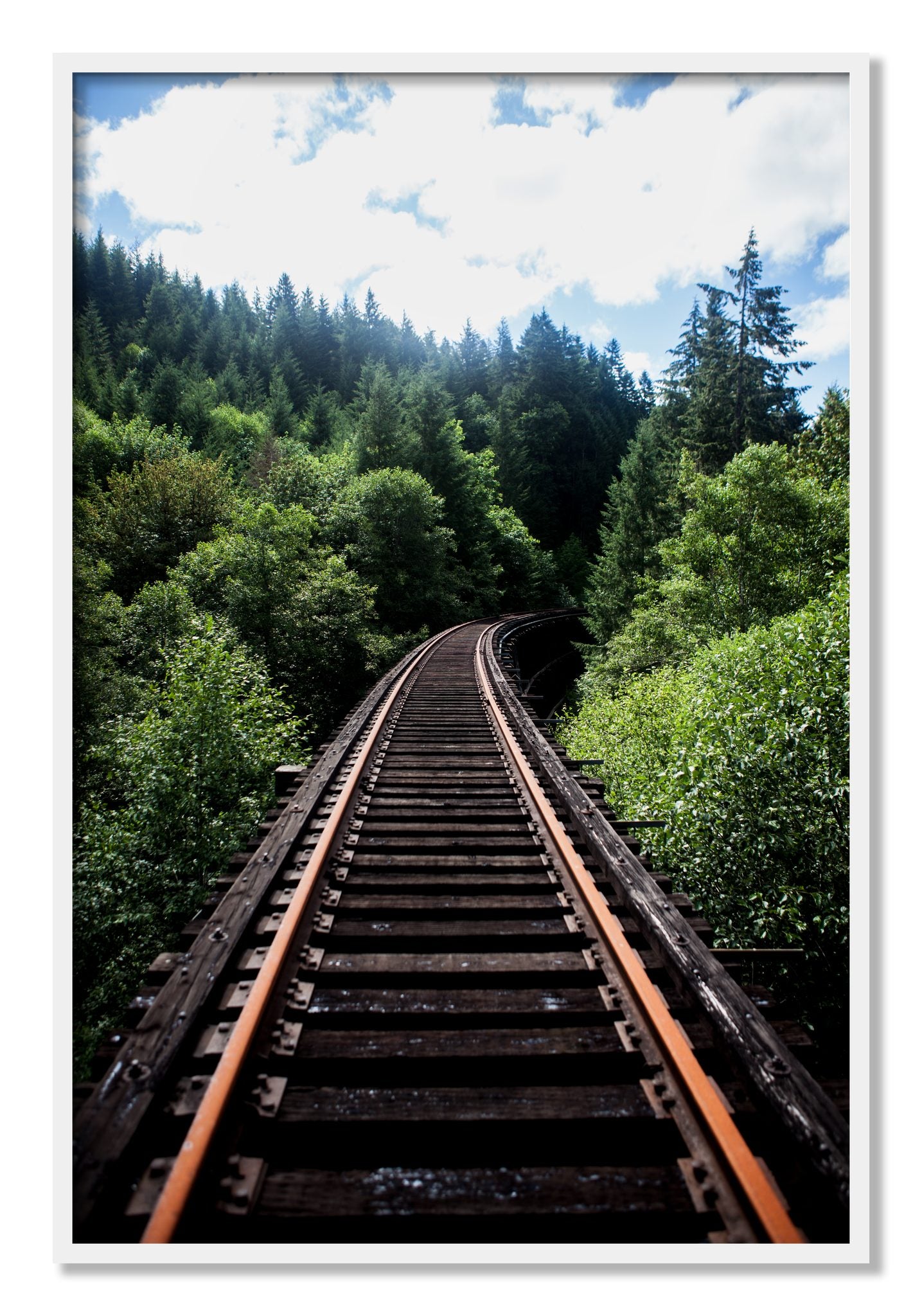 Framed photograph of Wood Bridge by Dylan Ozanich, White frame, Full Bleed
