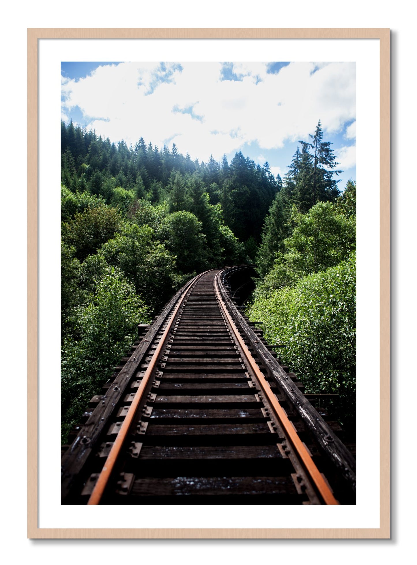 Framed photograph of Wood Bridge by Dylan Ozanich, Maple frame, Borders