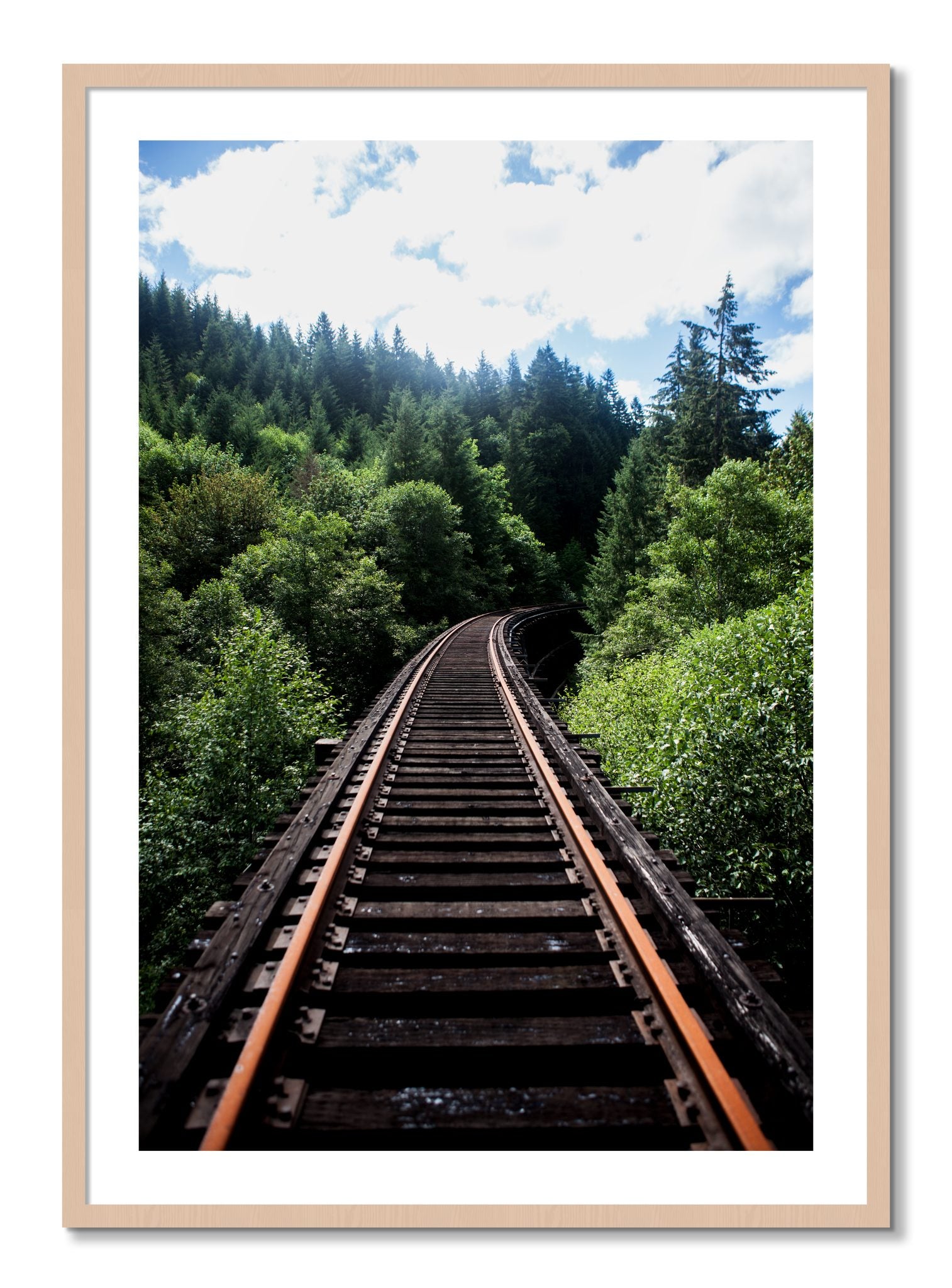 Framed photograph of Wood Bridge by Dylan Ozanich, Maple frame, Borders