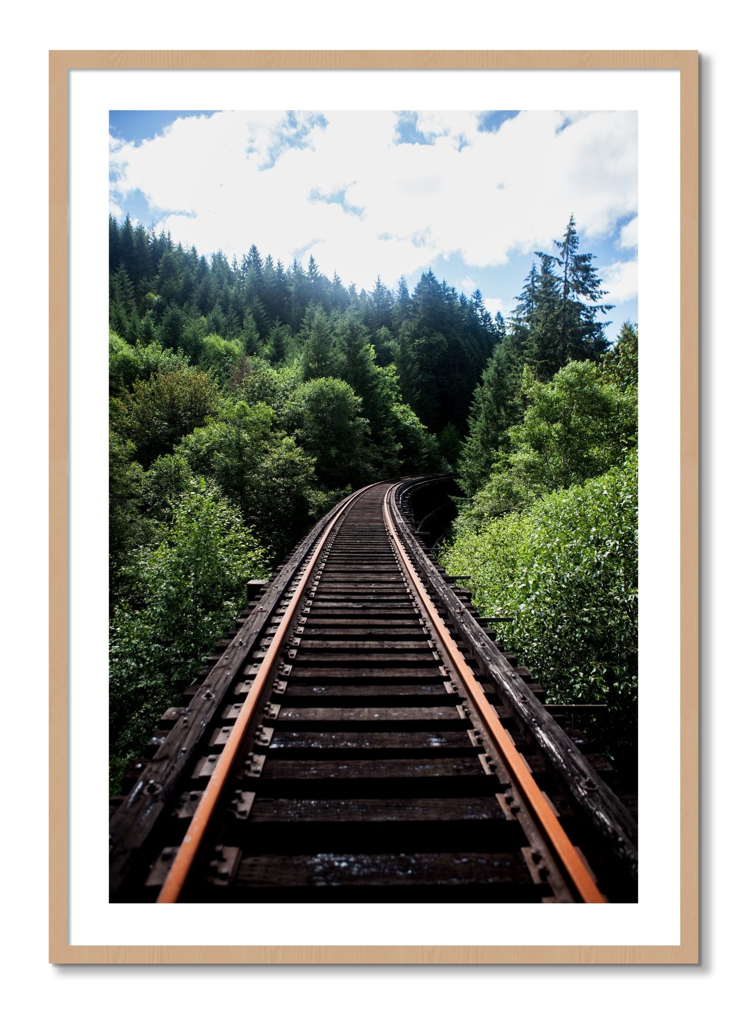 Framed photograph of Wood Bridge by Dylan Ozanich, Oak frame, Borders