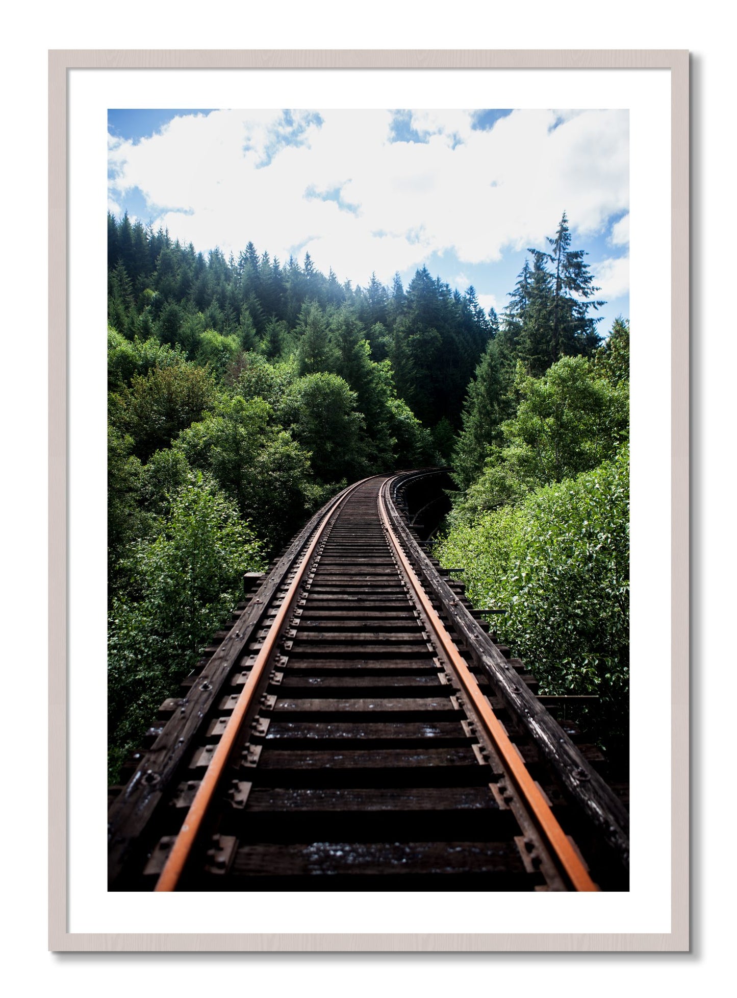 Framed photograph of Wood Bridge by Dylan Ozanich, White Maple frame, Borders
