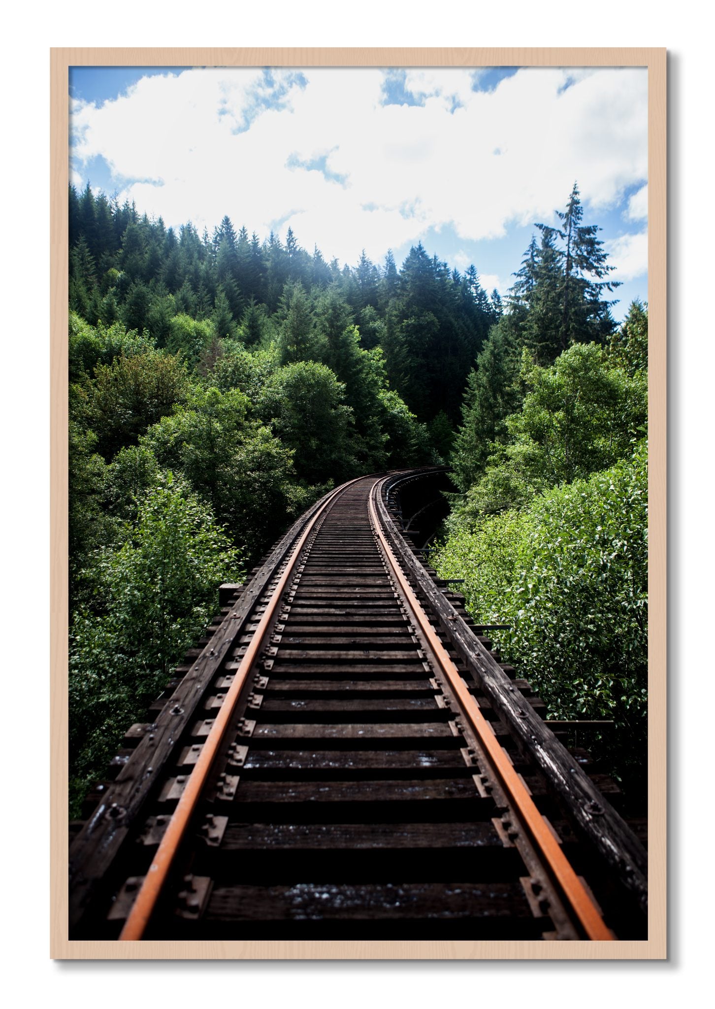 Framed photograph of Wood Bridge by Dylan Ozanich, Maple frame, Full Bleed
