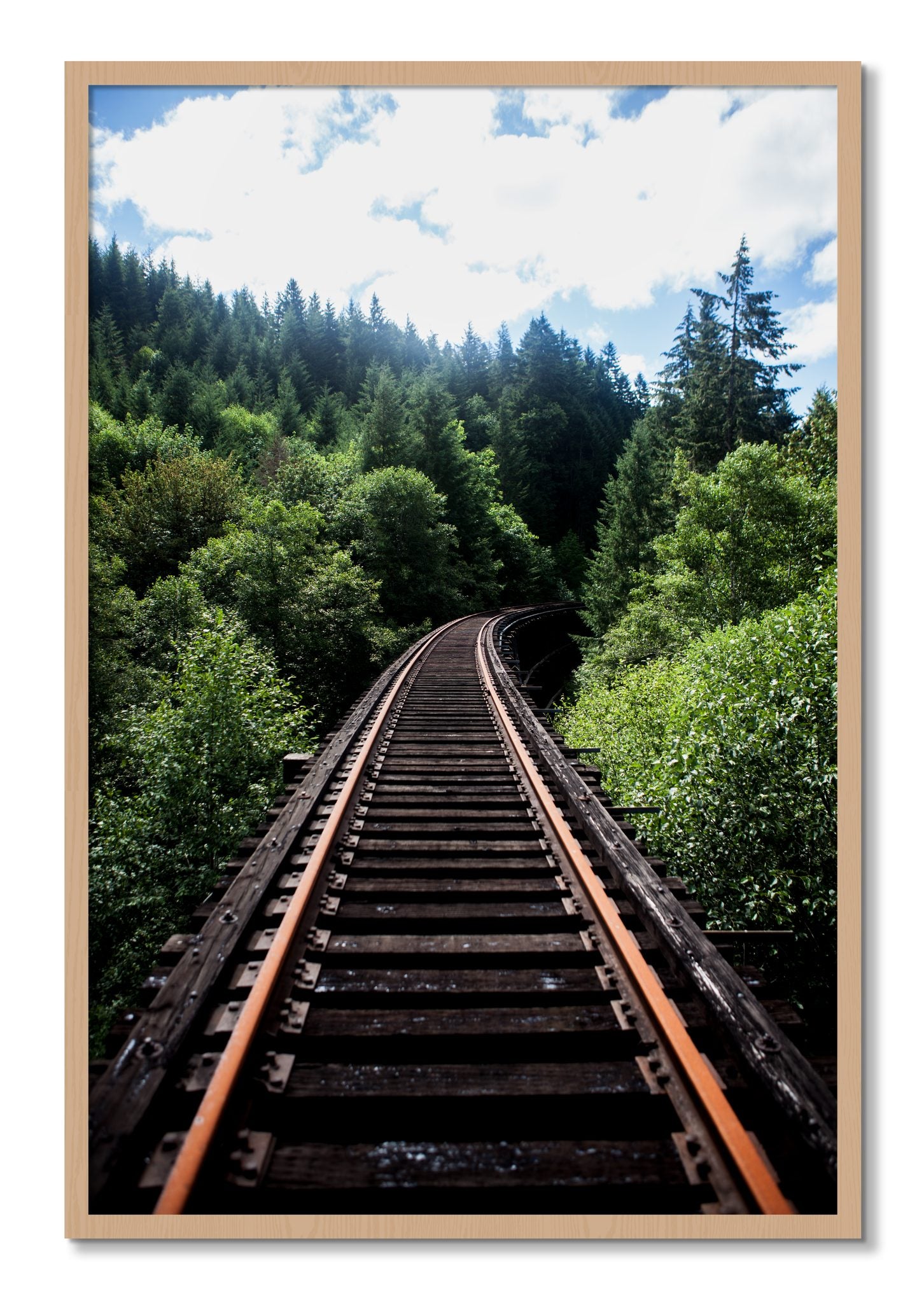 Framed photograph of Wood Bridge by Dylan Ozanich, Oak frame, Full Bleed